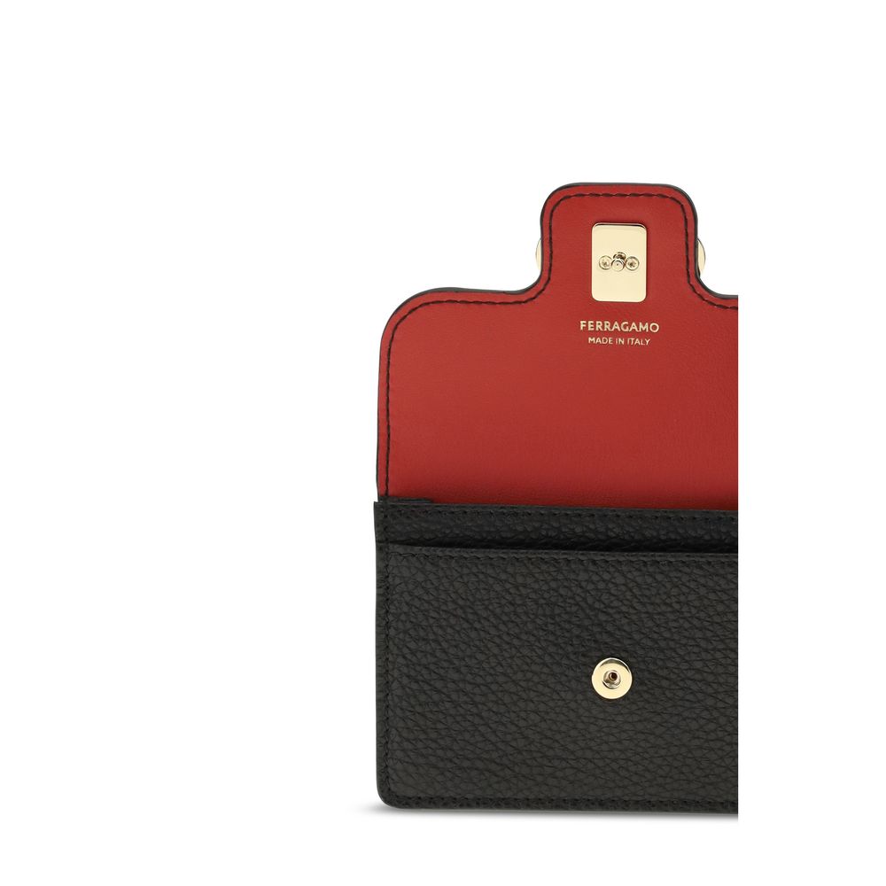 Ferragamo Schwarzes Kalbsleder Bos Taurus Portemonnaie