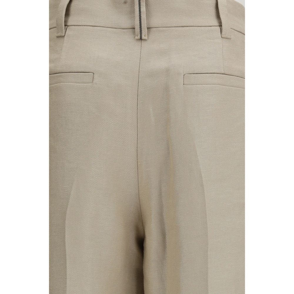 Brunello Cucinelli Beige Leinen Freizeithose