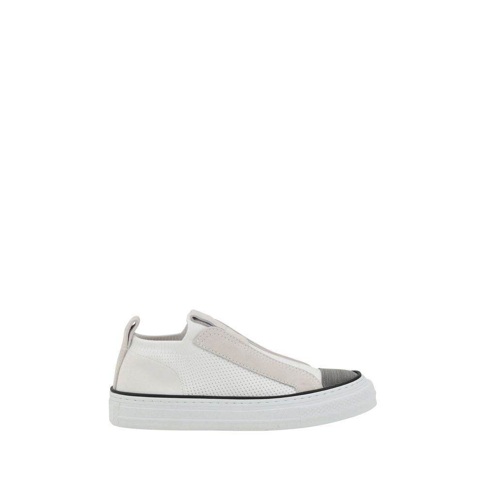 Brunello Cucinelli Weiße Low-Top-Sneaker aus Nylon