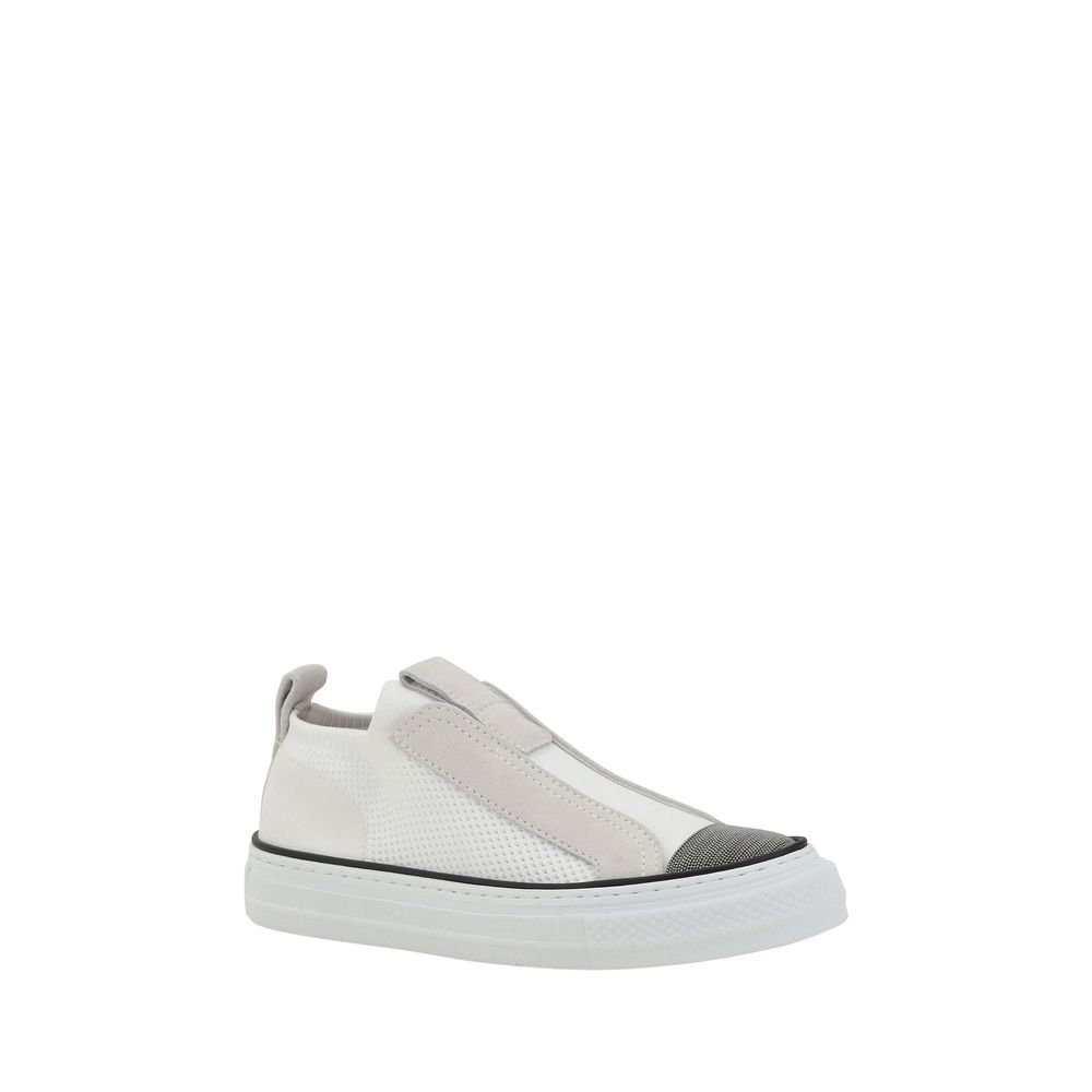 Brunello Cucinelli Weiße Low-Top-Sneaker aus Nylon