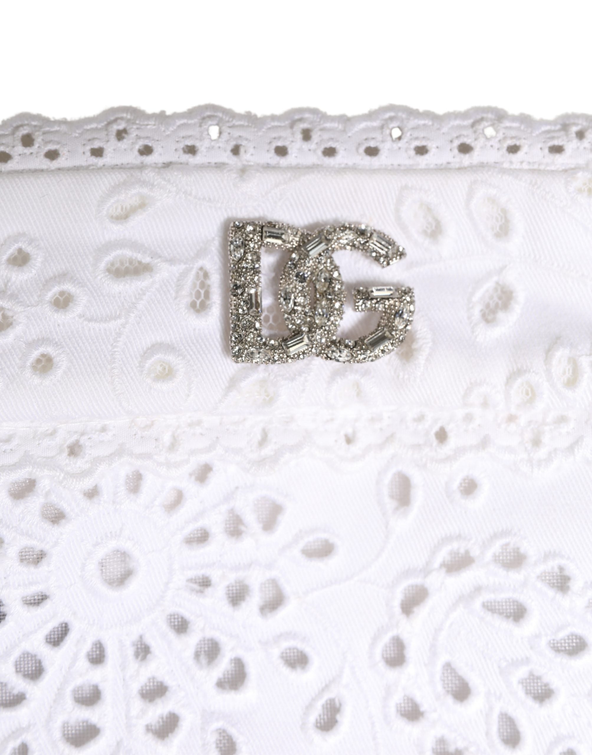 Dolce & Gabbana Weiße Baumwoll-Kopfbedeckung mit DG-Kristallstickerei