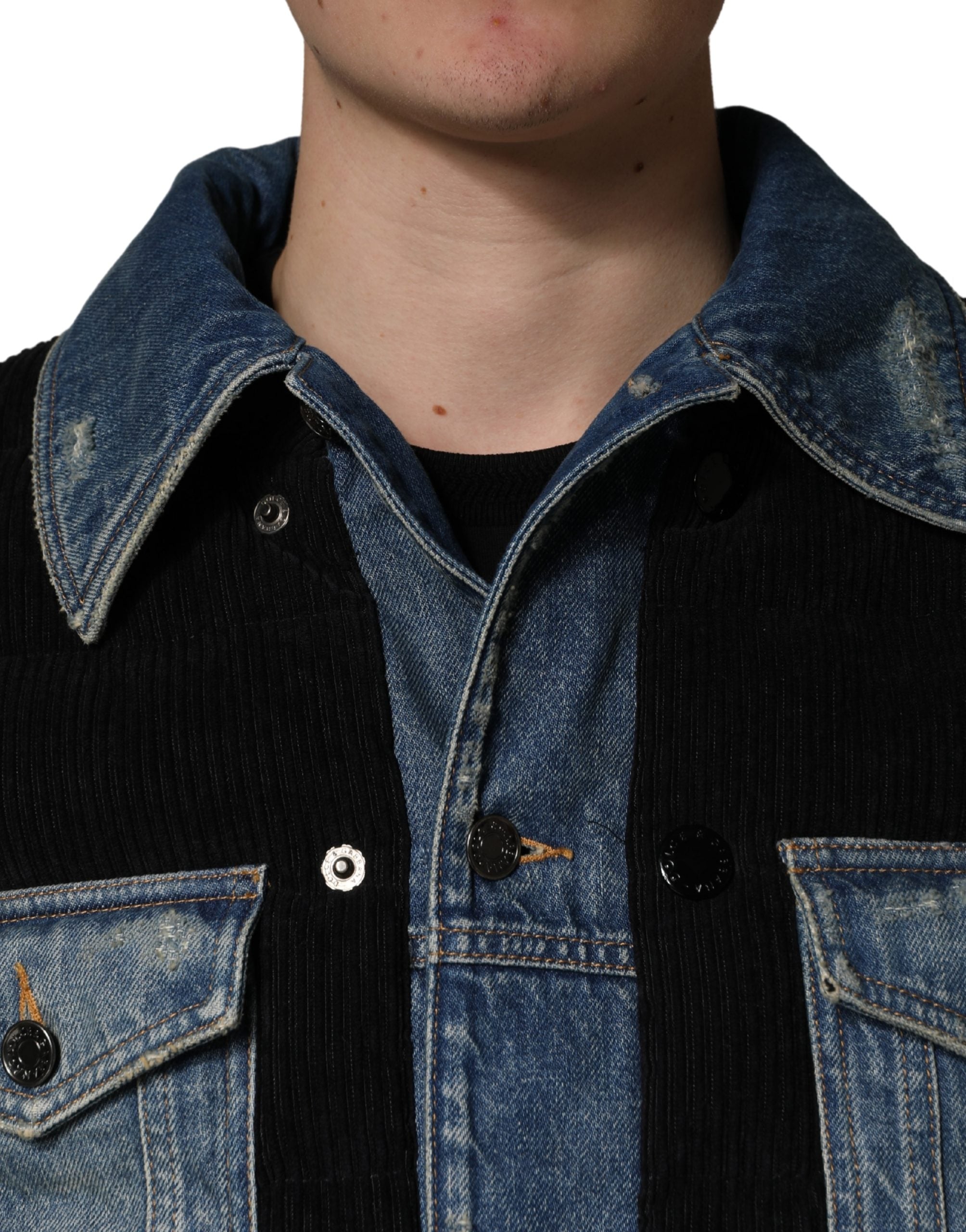 Dolce & Gabbana Schwarze blaue Baumwoll-Denim-Blouson-Jacke für Herren