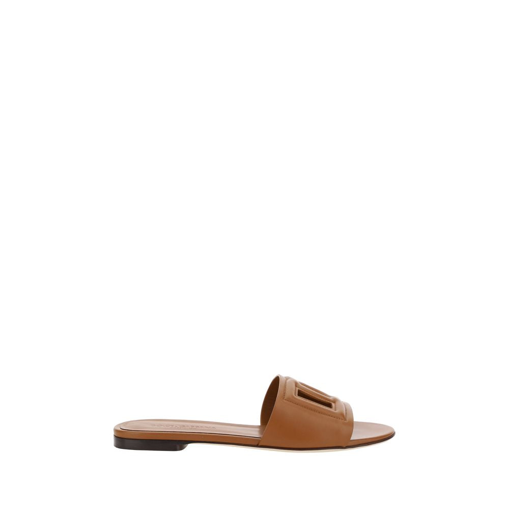 Dolce & Gabbana Braune Kalbsleder Bos Taurus Flache Sandalen