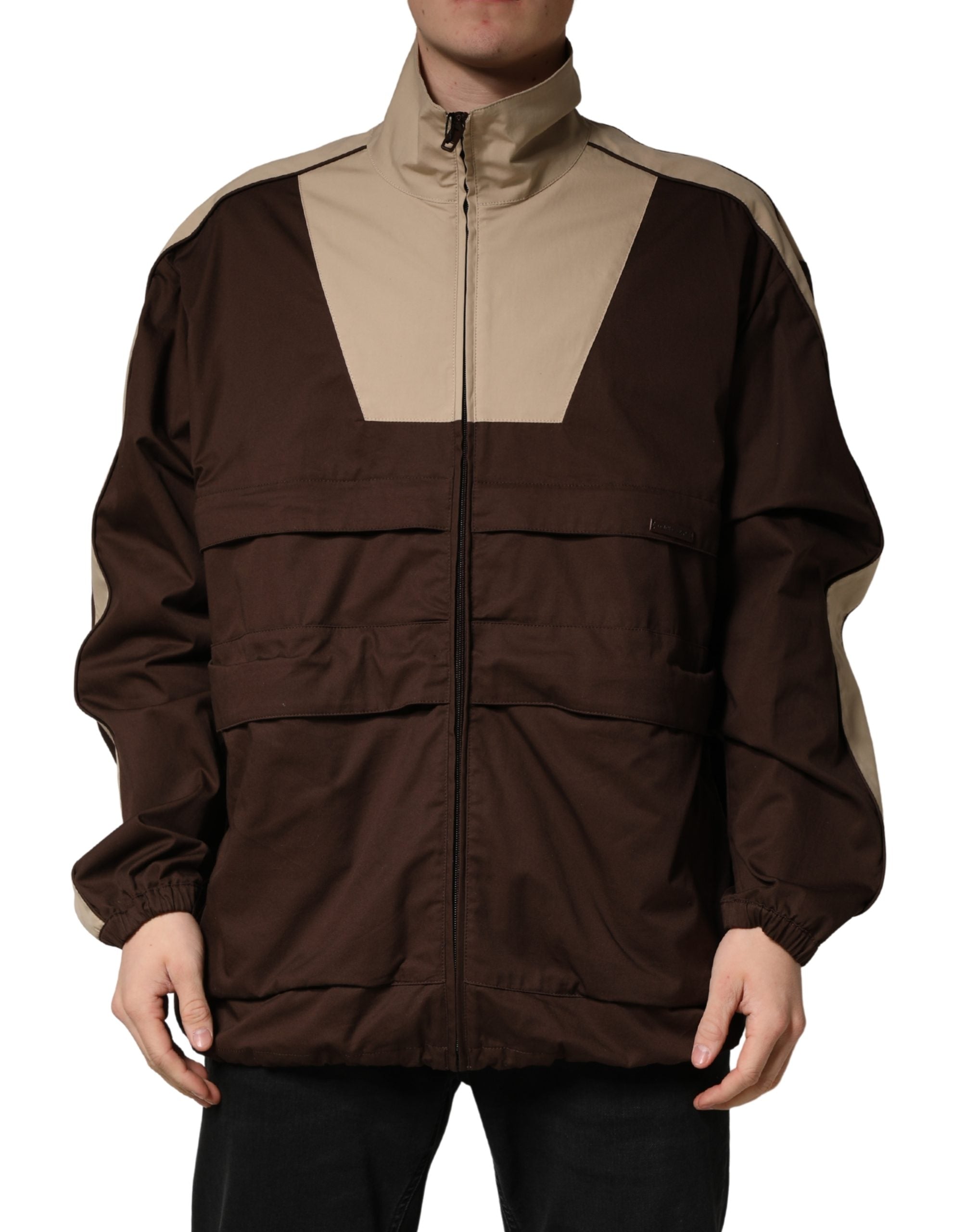 Dolce & Gabbana Brauner Beige Baumwoll-Reißverschluss-Windbreaker