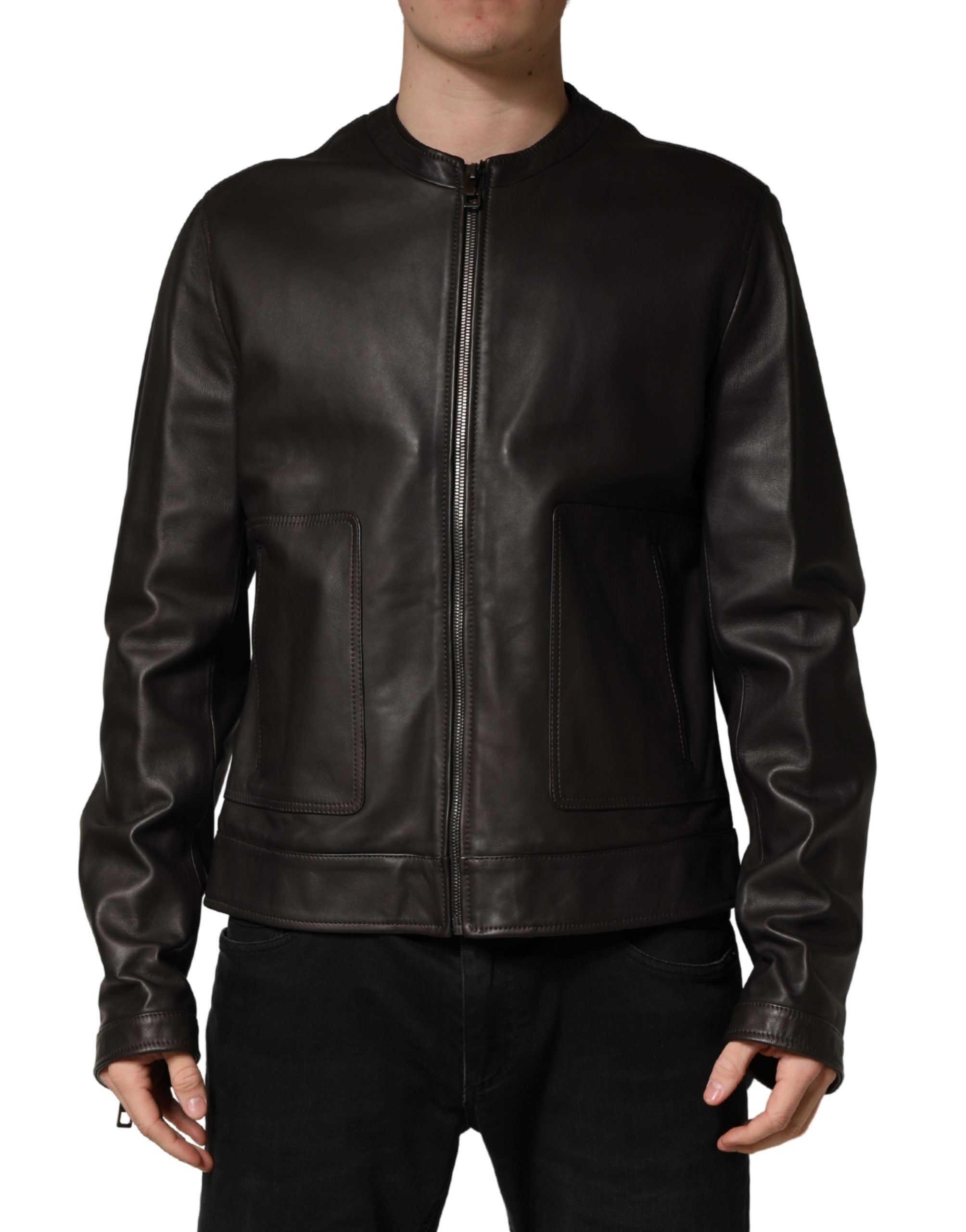 Dolce & Gabbana Schwarze Lammleder Leder Reißverschluss Bikerjacke