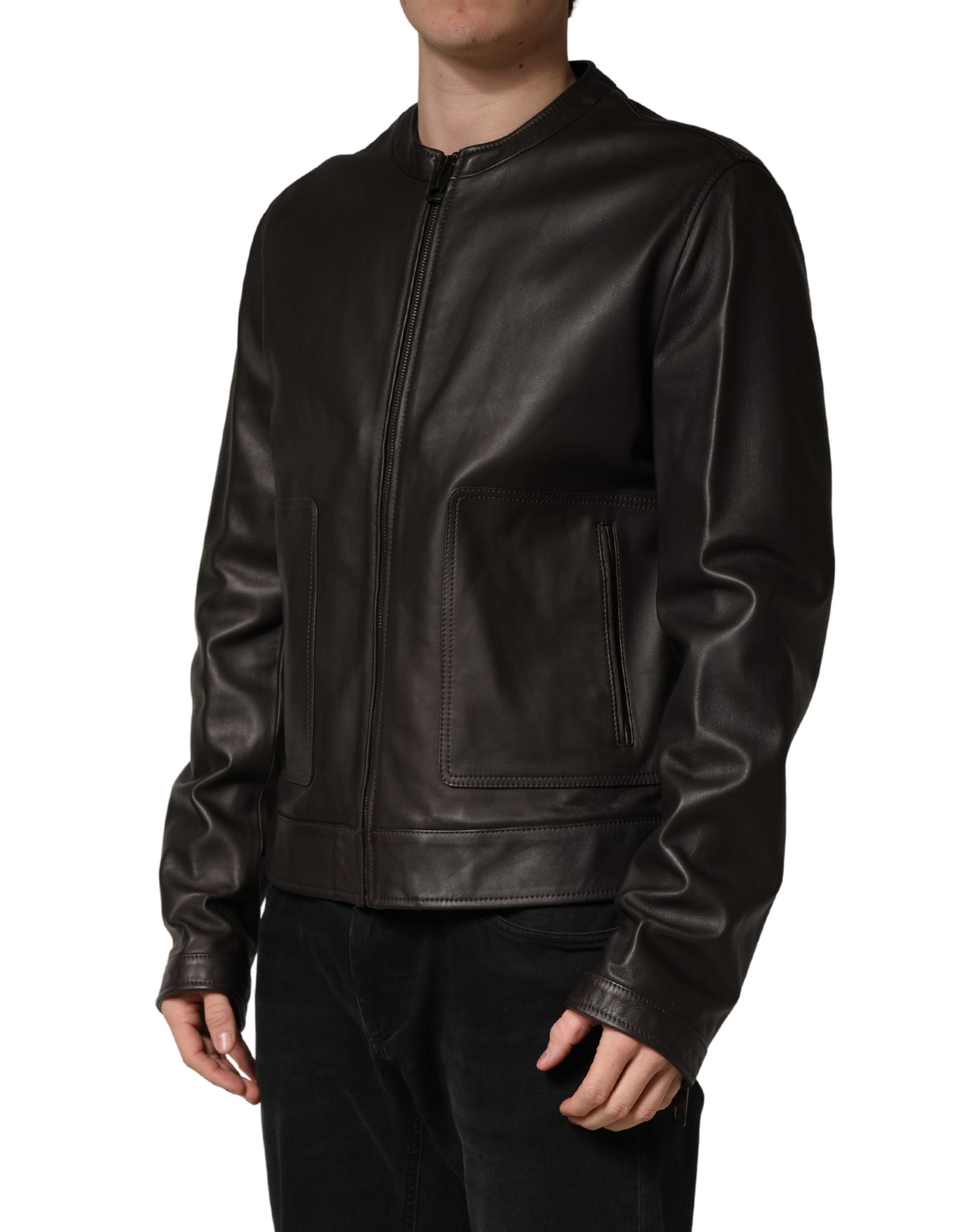 Dolce & Gabbana Schwarze Lammleder Leder Reißverschluss Bikerjacke
