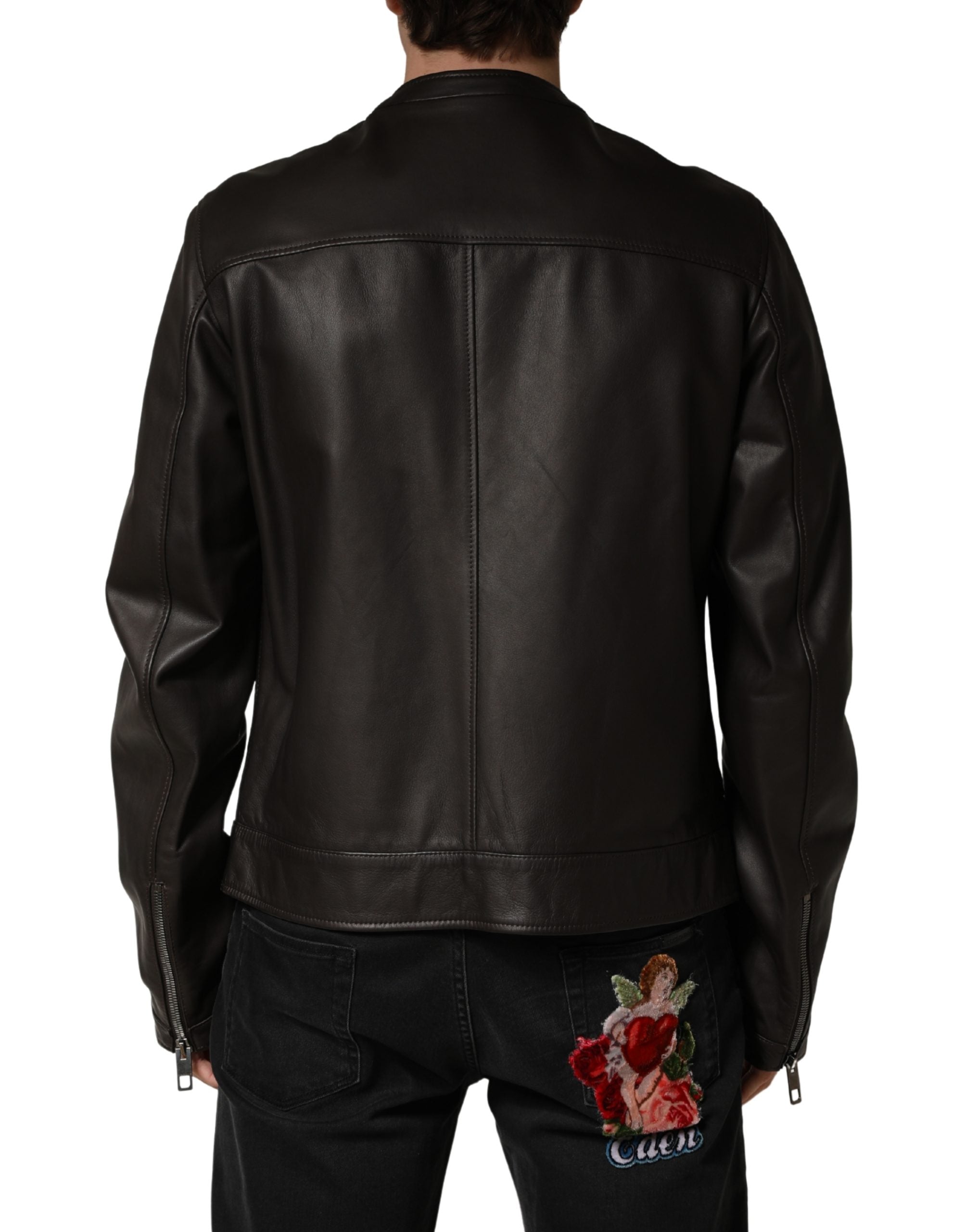 Dolce & Gabbana Schwarze Lammleder Leder Reißverschluss Bikerjacke