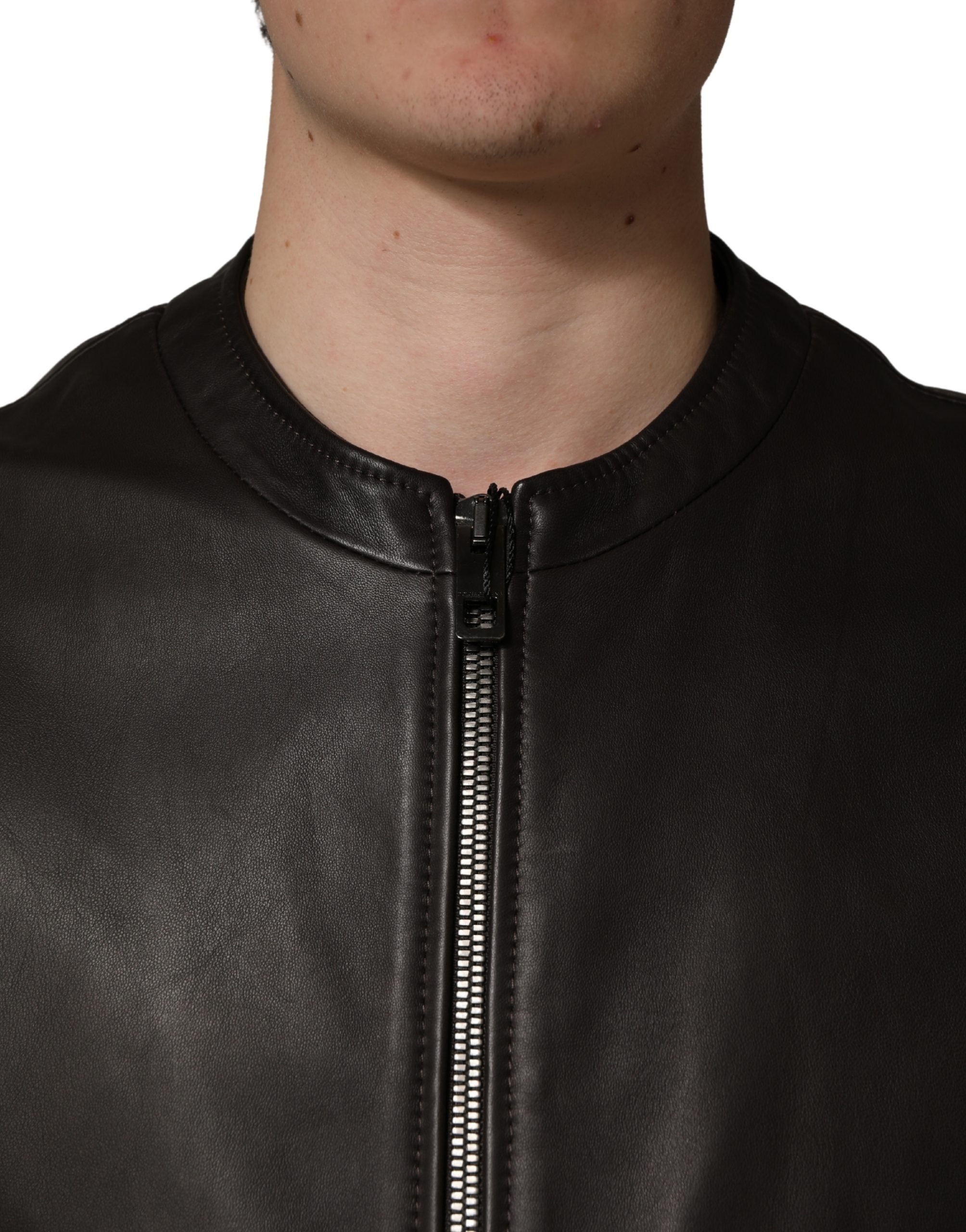Dolce & Gabbana Schwarze Lammleder Leder Reißverschluss Bikerjacke