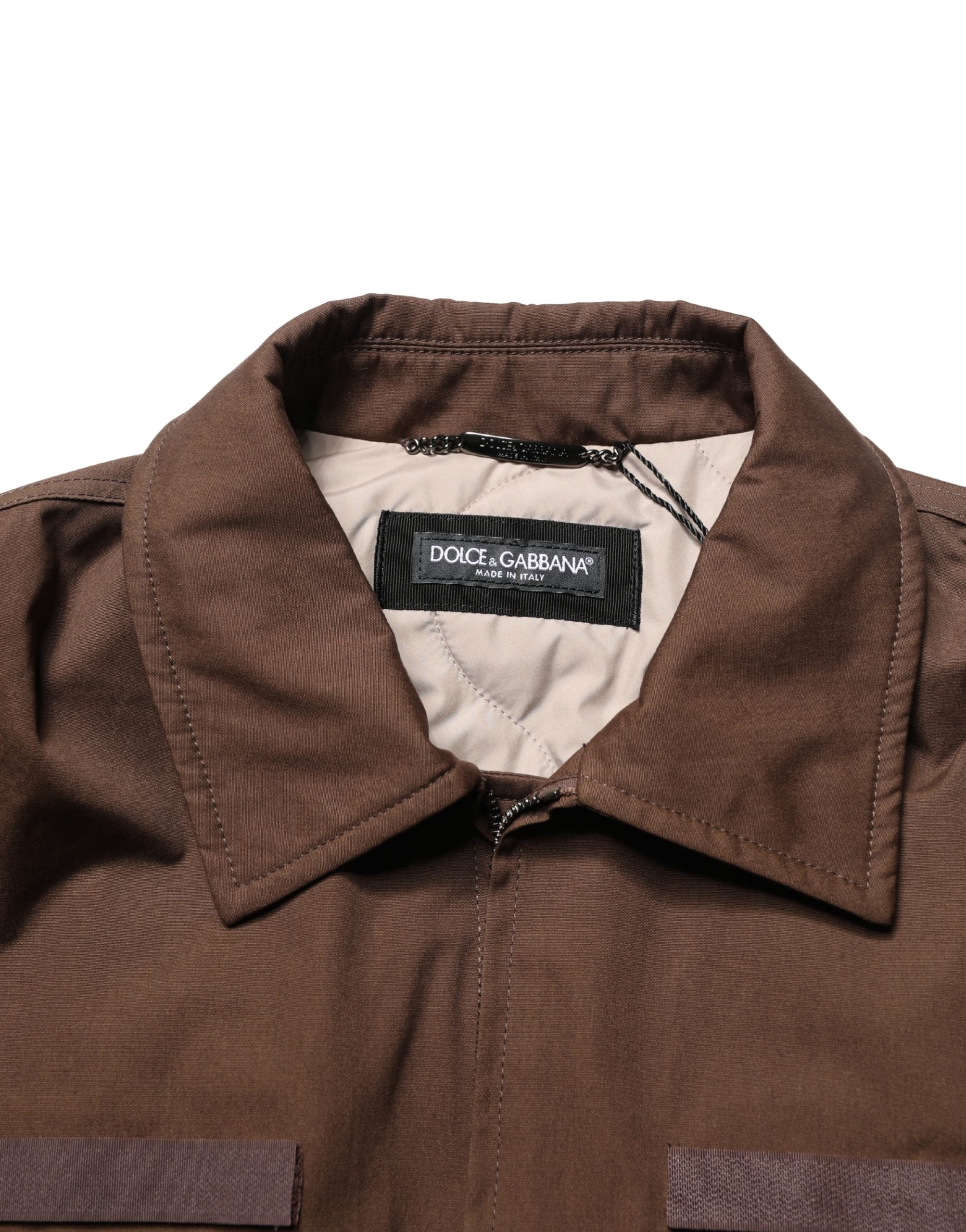 Dolce & Gabbana Braune Baumwoll-Stretch-Bomberjacke mit durchgehendem Reißverschluss