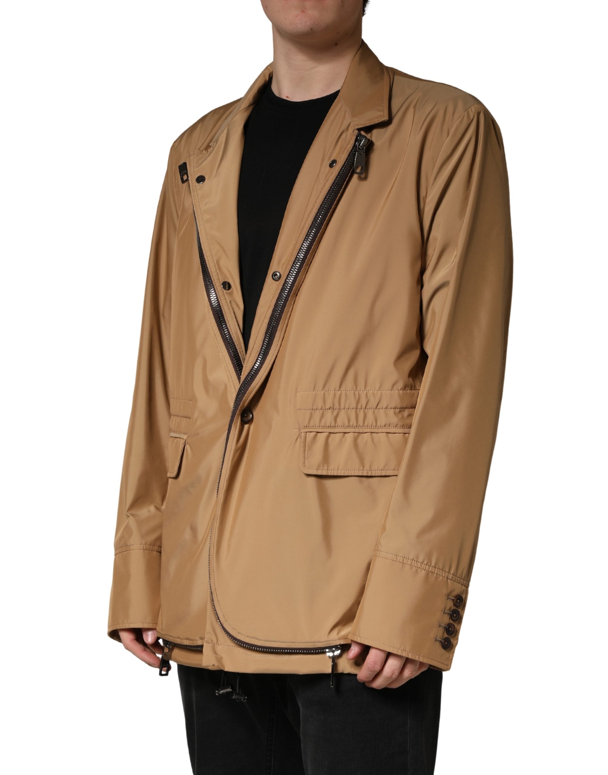 Dolce & Gabbana Brauner einreihiger Mantel mit Layereffekt