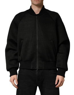 Dolce & Gabbana Herren Schwarze Nylon Bomberjacke mit durchgehendem Reißverschluss