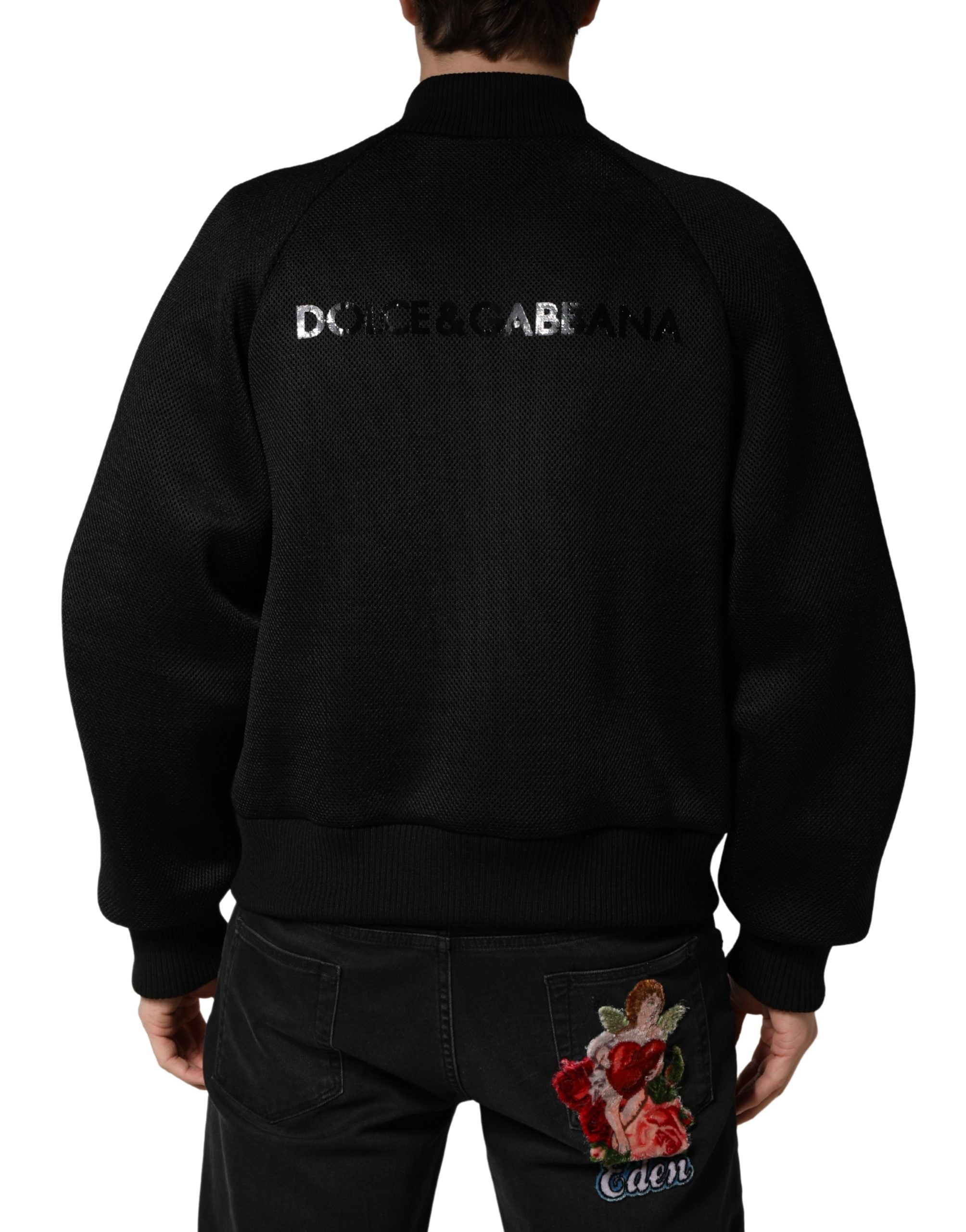 Dolce & Gabbana Herren Schwarze Nylon Bomberjacke mit durchgehendem Reißverschluss