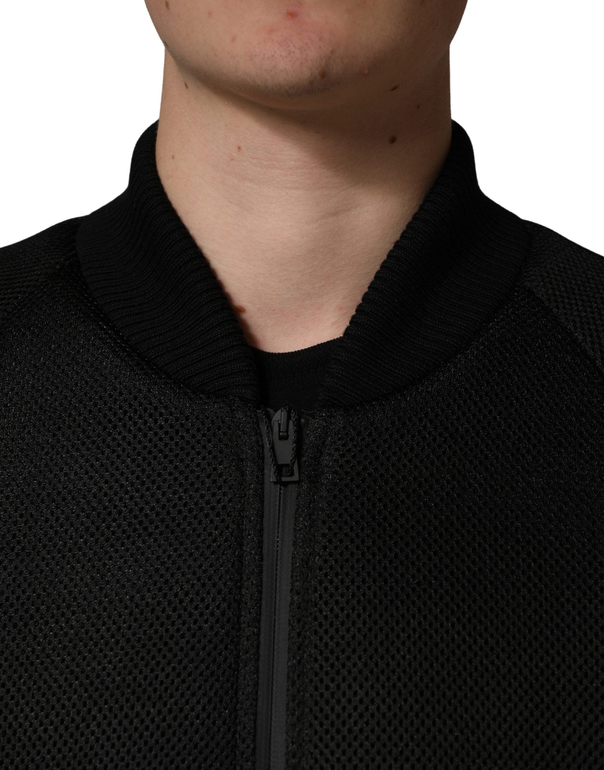 Dolce & Gabbana Herren Schwarze Nylon Bomberjacke mit durchgehendem Reißverschluss