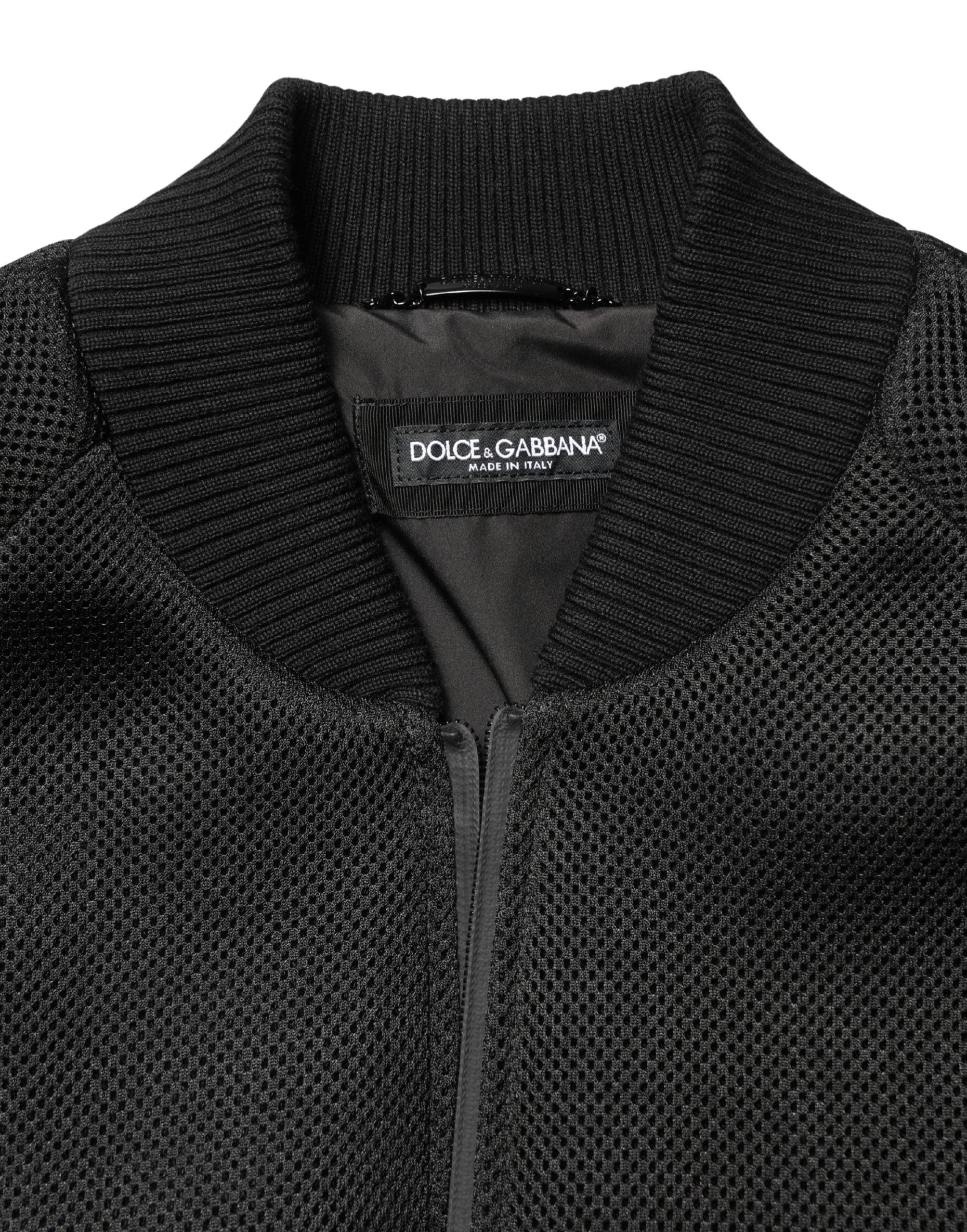 Dolce & Gabbana Herren Schwarze Nylon Bomberjacke mit durchgehendem Reißverschluss