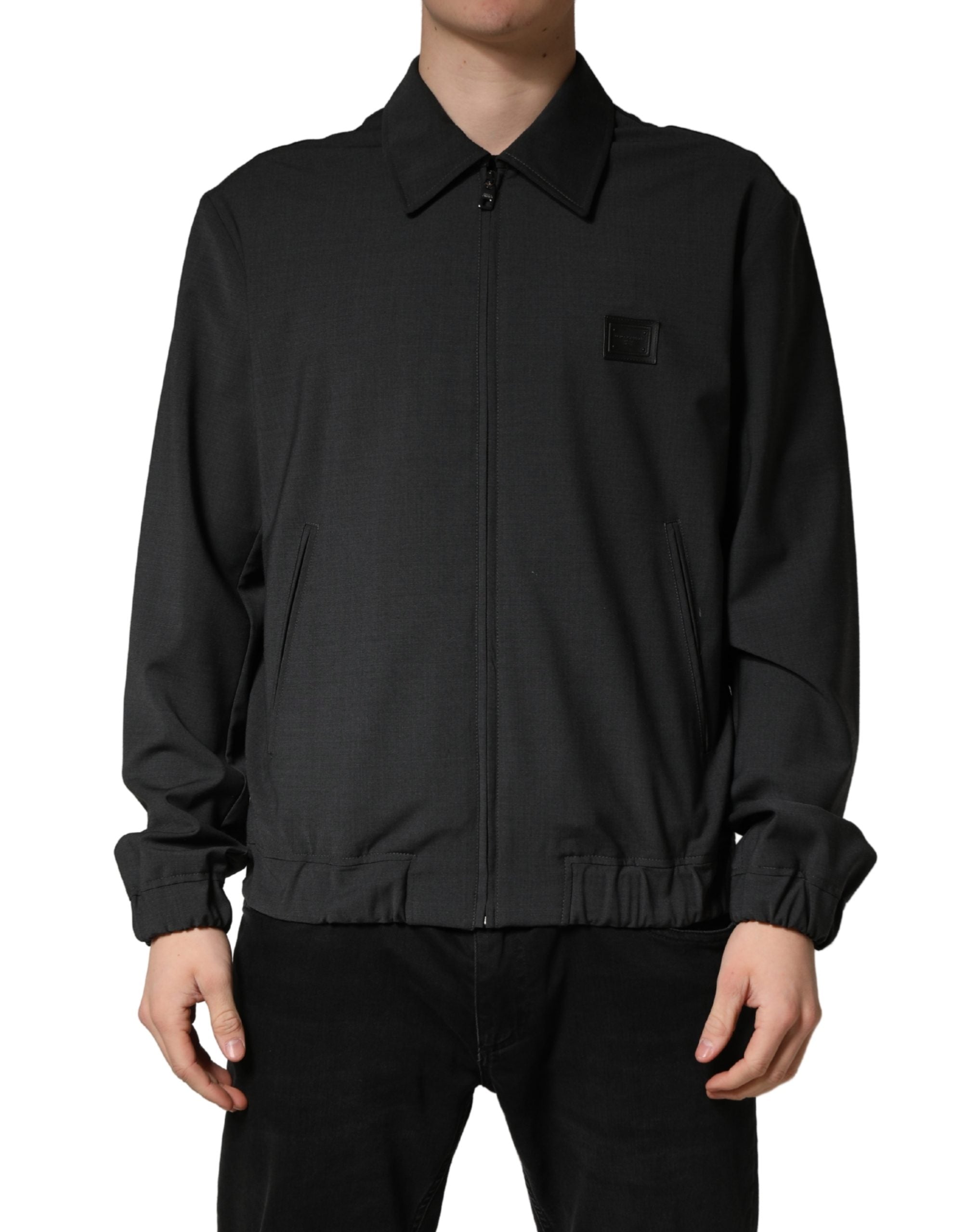 Dolce & Gabbana Schwarze Woll-Bomberjacke mit durchgehendem Reißverschluss und Logo für Herren