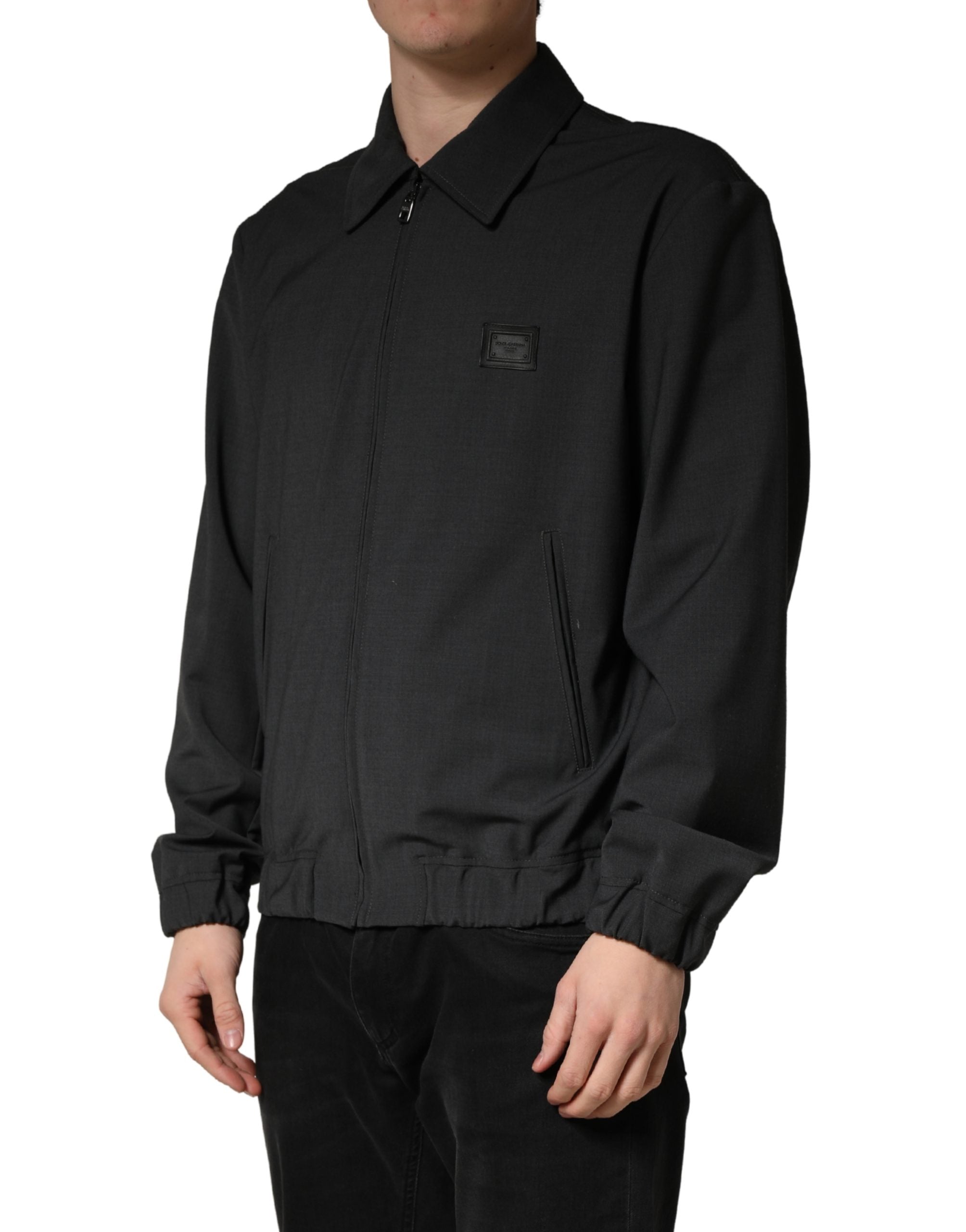 Dolce & Gabbana Schwarze Woll-Bomberjacke mit durchgehendem Reißverschluss und Logo für Herren