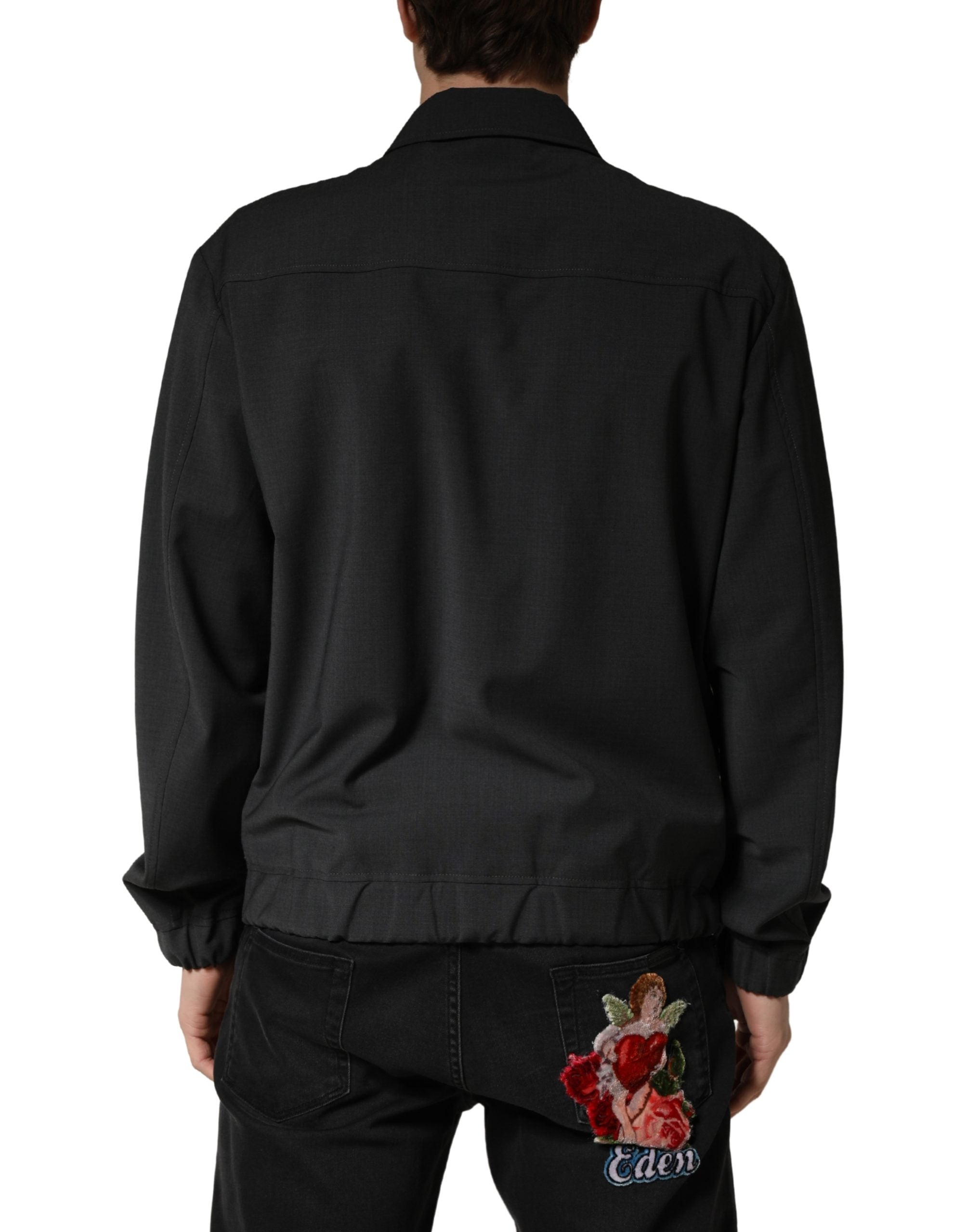 Dolce & Gabbana Schwarze Woll-Bomberjacke mit durchgehendem Reißverschluss und Logo für Herren