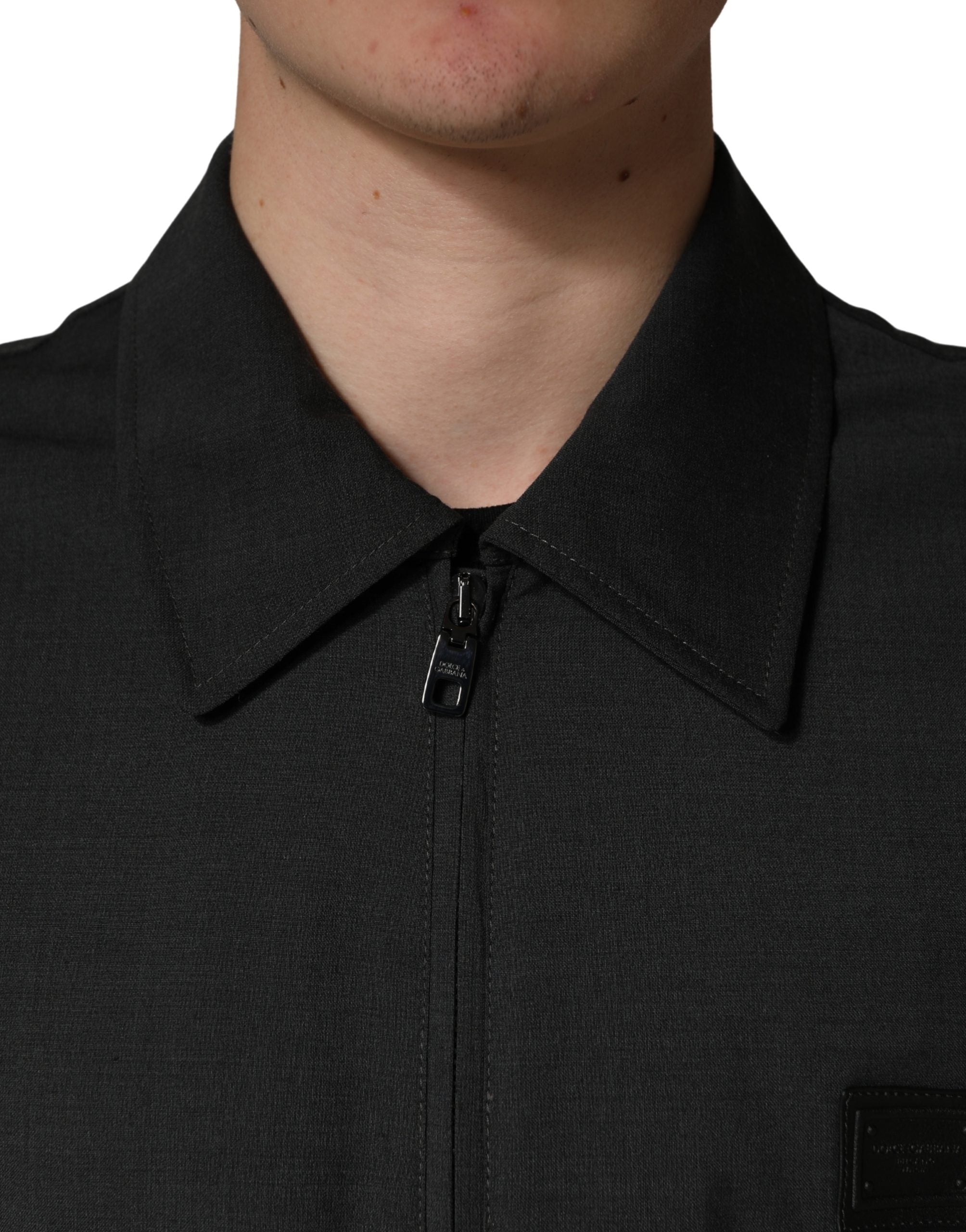 Dolce & Gabbana Schwarze Woll-Bomberjacke mit durchgehendem Reißverschluss und Logo für Herren