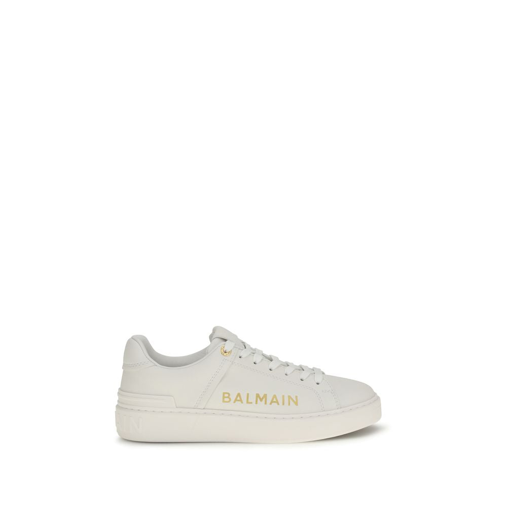 Balmain Weiße Low-Top-Sneaker aus Kalbsleder Bos Taurus