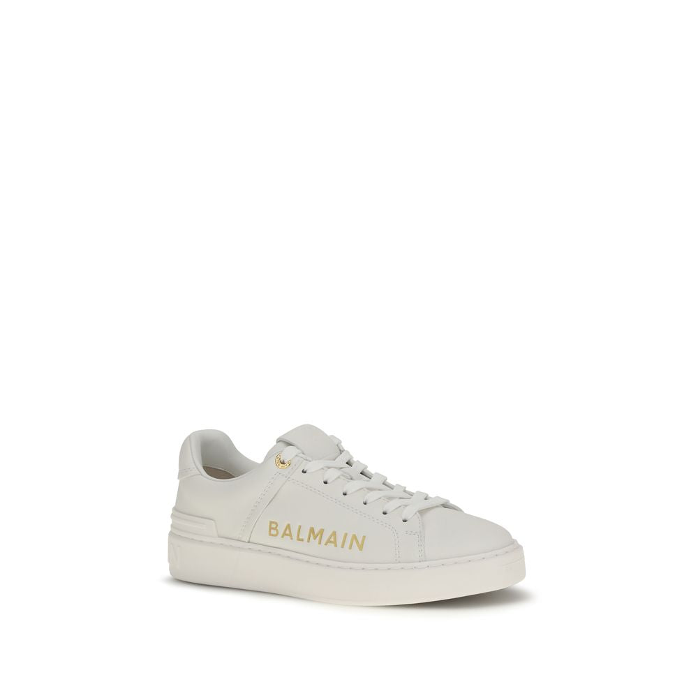 Balmain Weiße Low-Top-Sneaker aus Kalbsleder Bos Taurus