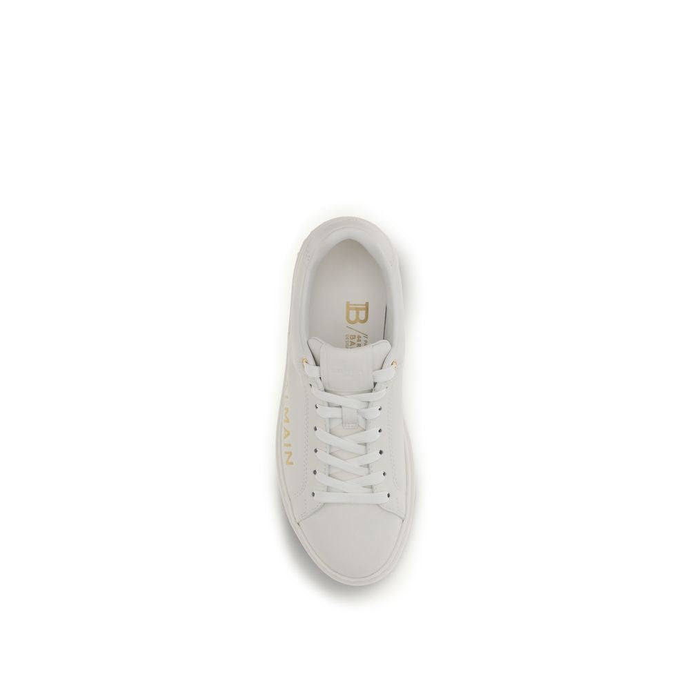 Balmain Weiße Low-Top-Sneaker aus Kalbsleder Bos Taurus