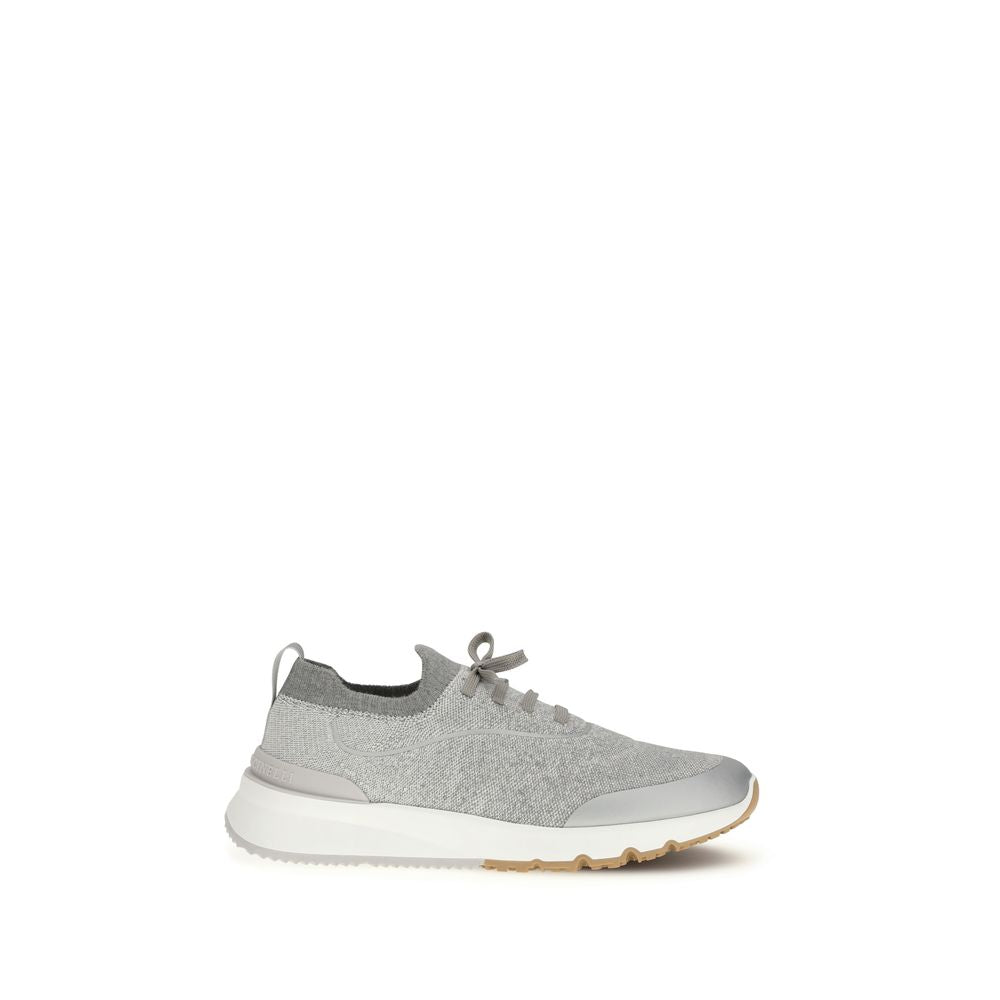 Brunello Cucinelli Graue Sneaker aus Baumwolle im Athletic-Stil