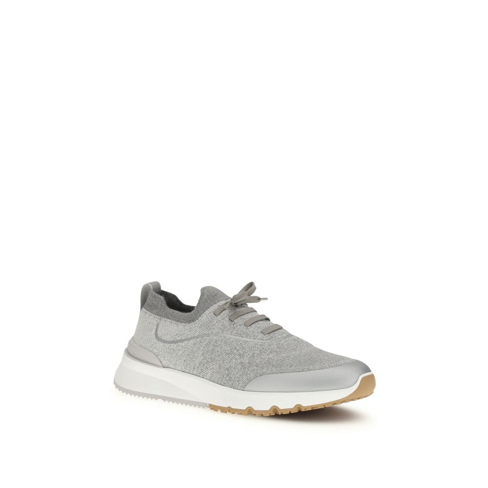 Brunello Cucinelli Graue Sneaker aus Baumwolle im Athletic-Stil