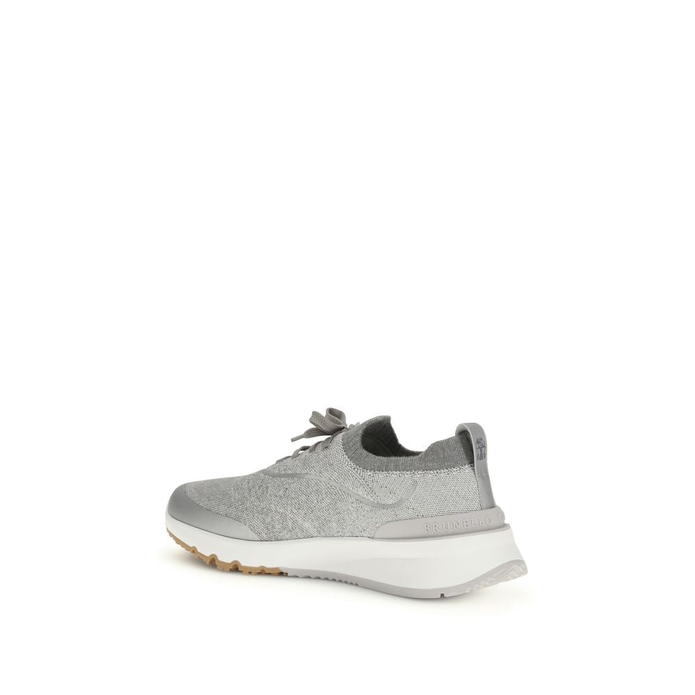 Brunello Cucinelli Graue Sneaker aus Baumwolle im Athletic-Stil