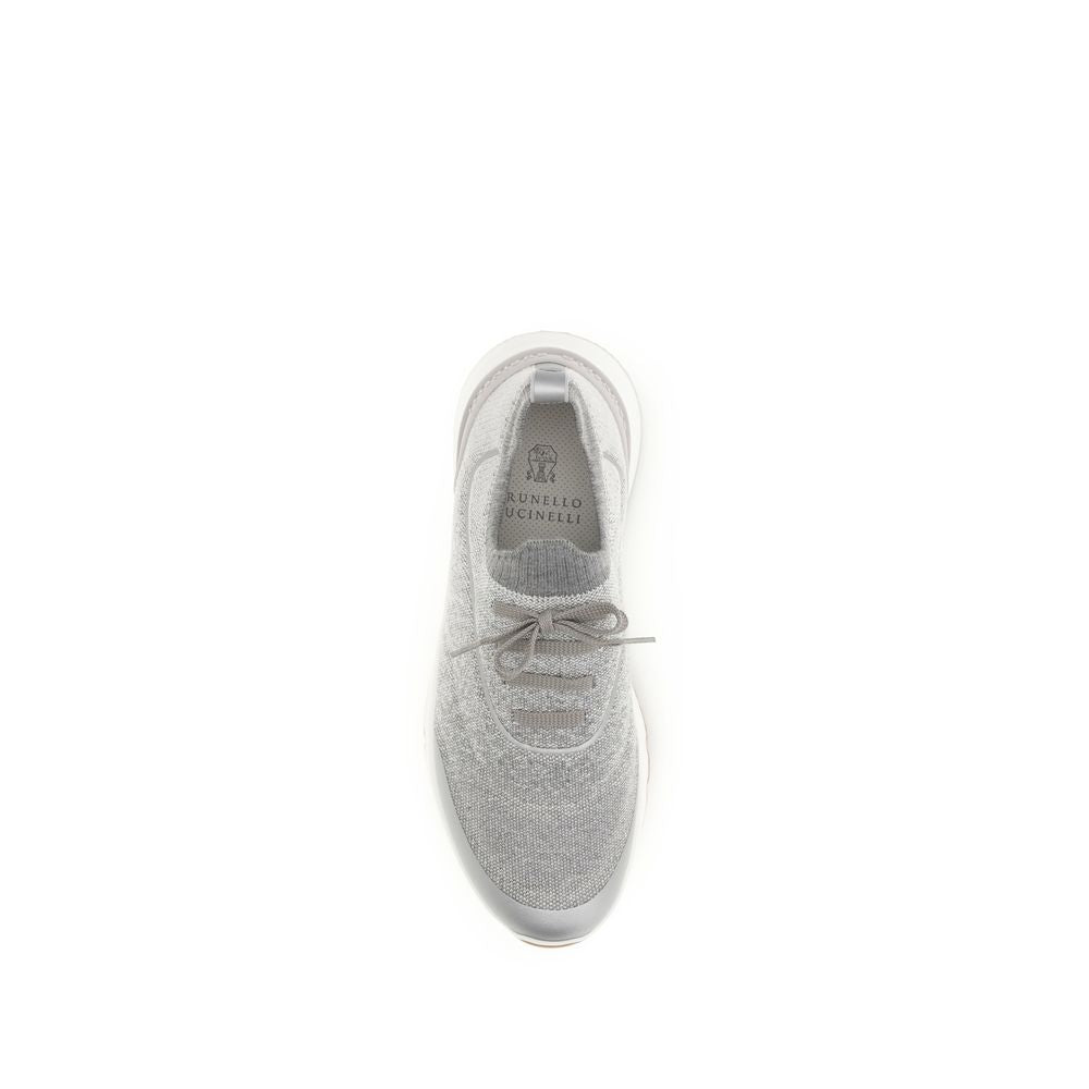 Brunello Cucinelli Graue Sneaker aus Baumwolle im Athletic-Stil