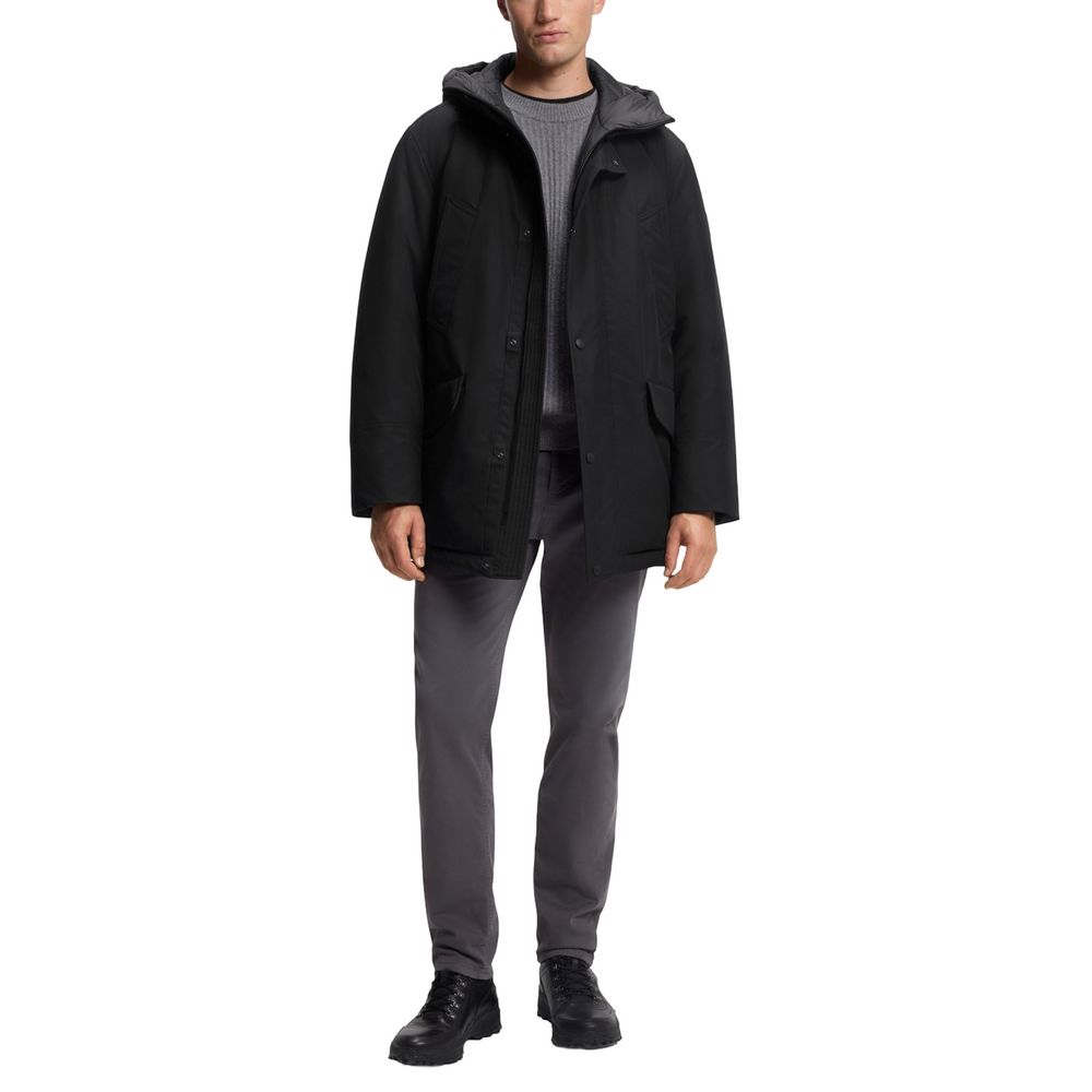 Hugo Boss Schwarze Polyester-Jacke in voller Länge