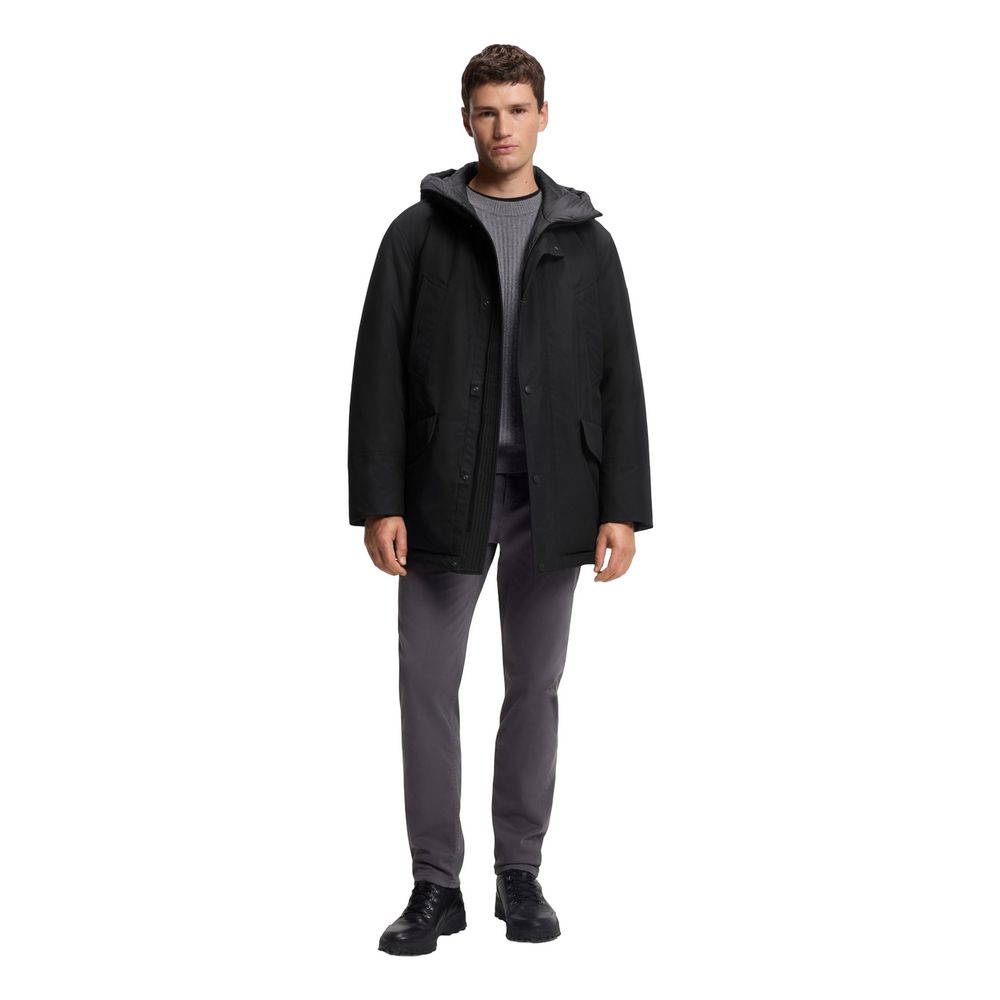 Hugo Boss Schwarze Polyester-Jacke in voller Länge