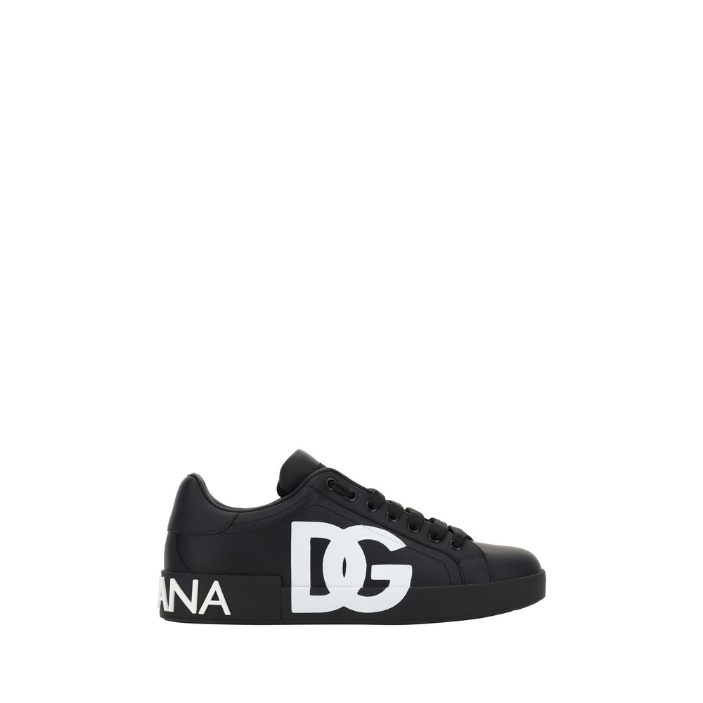 Dolce & Gabbana Schwarze Bos Taurus Kalbsleder Low-Top-Sneaker