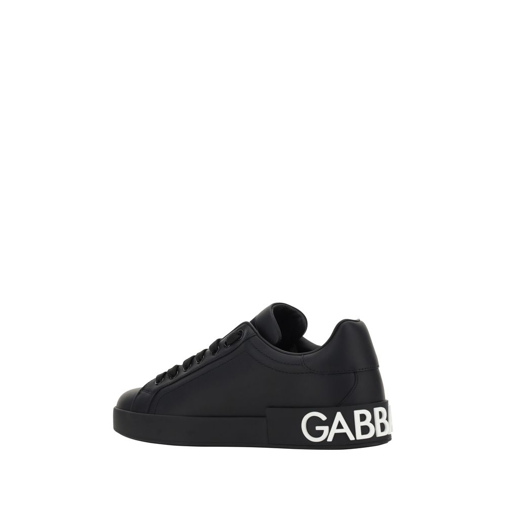 Dolce & Gabbana Schwarze Bos Taurus Kalbsleder Low-Top-Sneaker