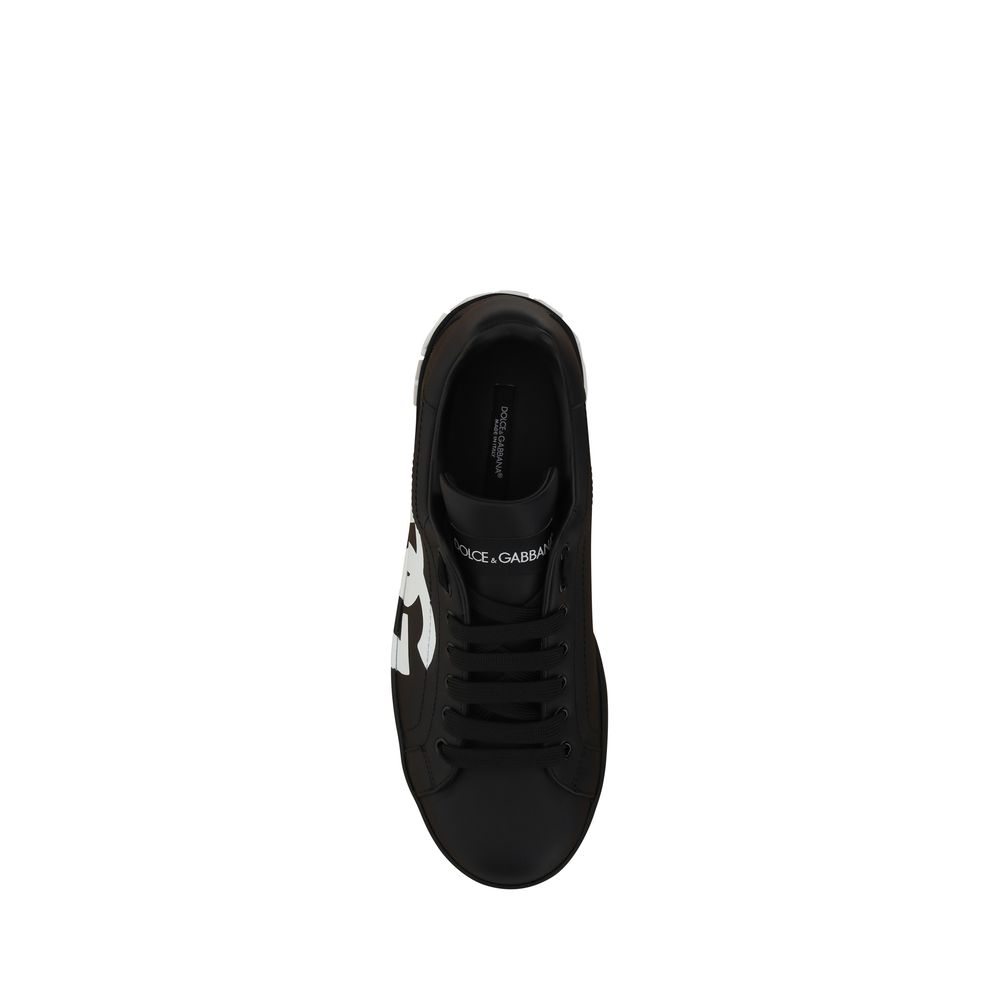 Dolce & Gabbana Schwarze Bos Taurus Kalbsleder Low-Top-Sneaker
