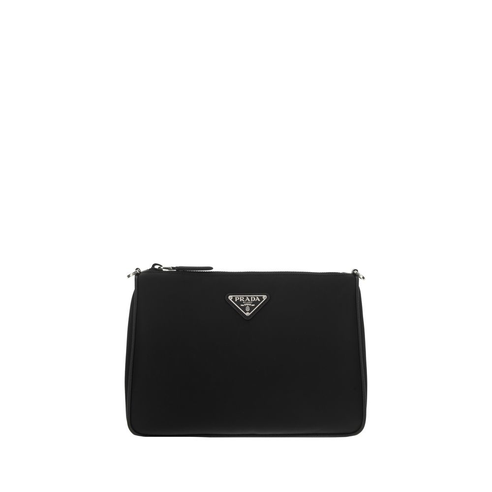 Prada Schwarze Bos Taurus Kalbsleder Schultertasche