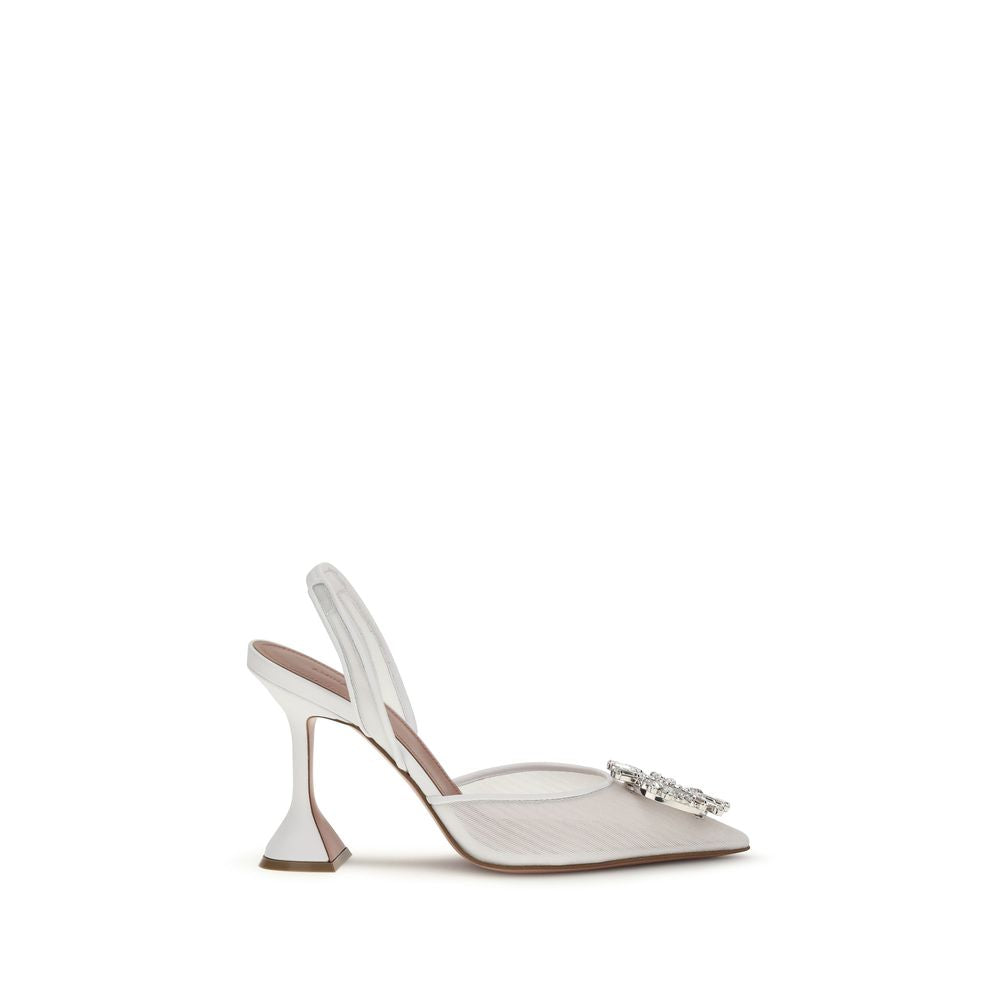 Amina Muaddi Weiße Plateau-Pumps aus Polyester