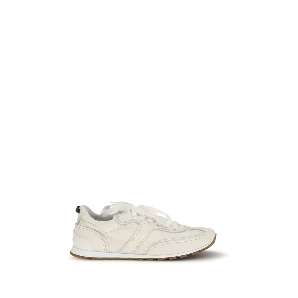 Brunello Cucinelli Weiße Low-Top-Sneaker aus Kalbsleder Bos Taurus