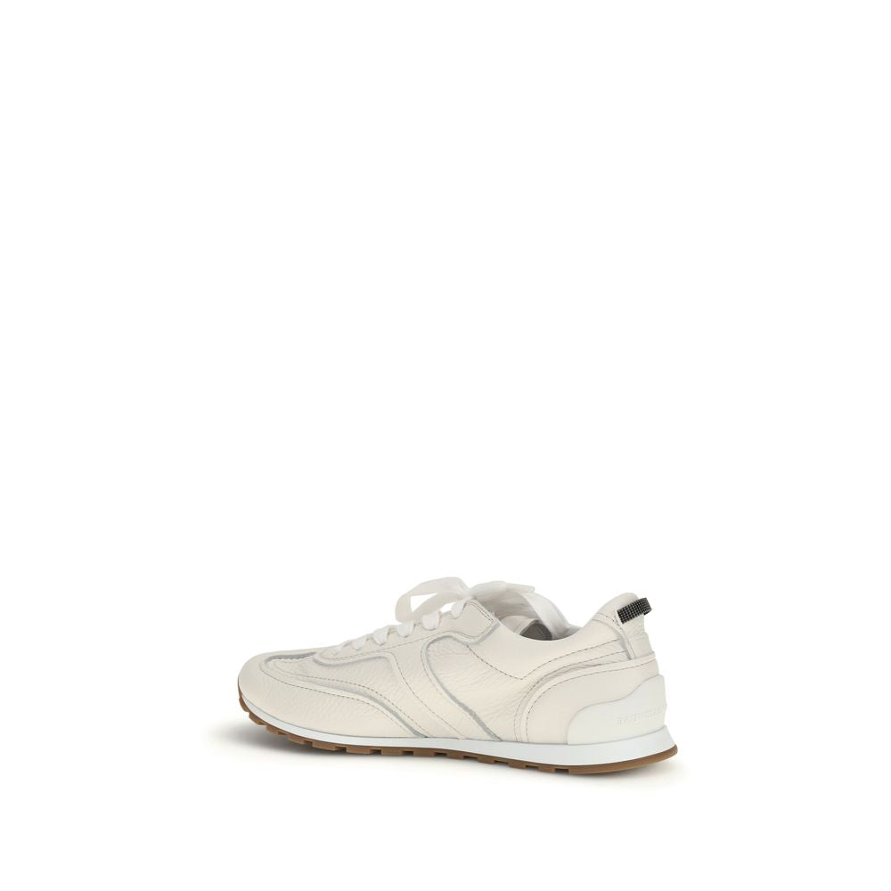 Brunello Cucinelli Weiße Low-Top-Sneaker aus Kalbsleder Bos Taurus