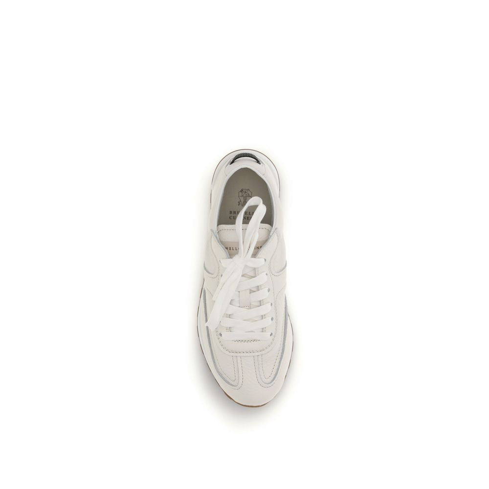 Brunello Cucinelli Weiße Low-Top-Sneaker aus Kalbsleder Bos Taurus