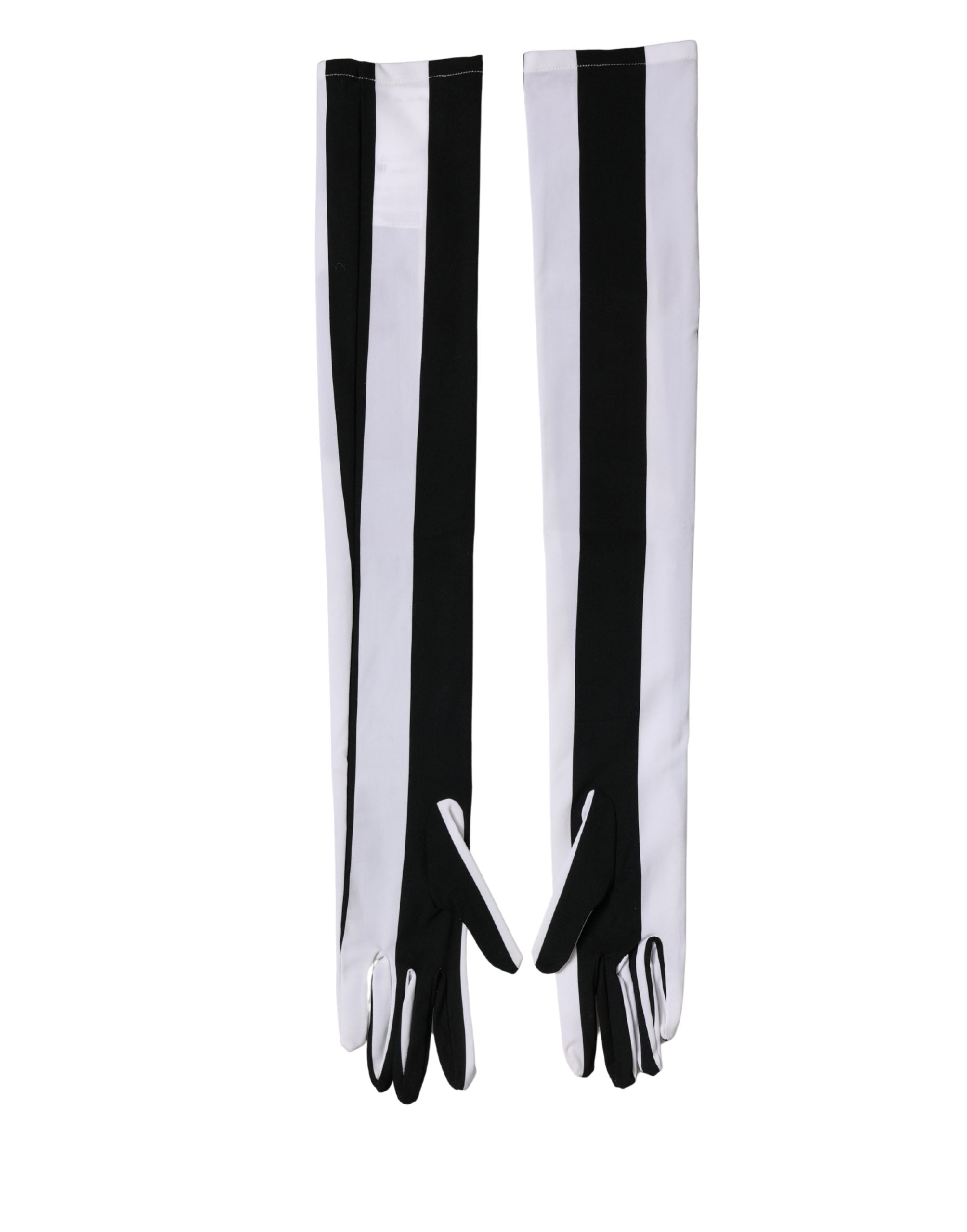 Dolce & Gabbana Schwarze und weiße gestreifte Nylon-Ellenbogenhandschuhe für Damen