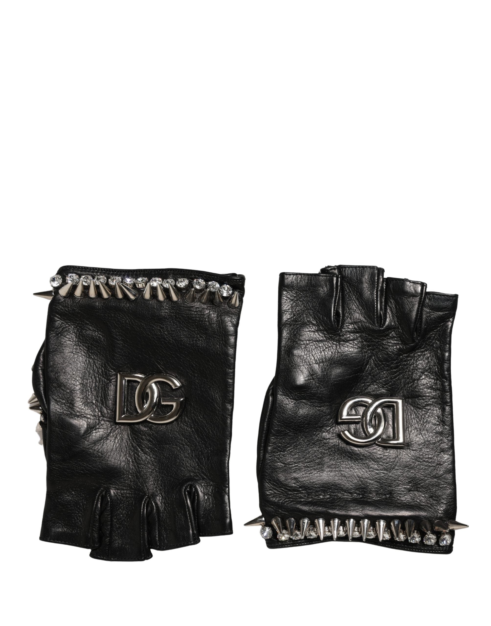 Dolce & Gabbana Damen-Fäustlinge Schwarz mit Verzierungen, Handgelenklänge