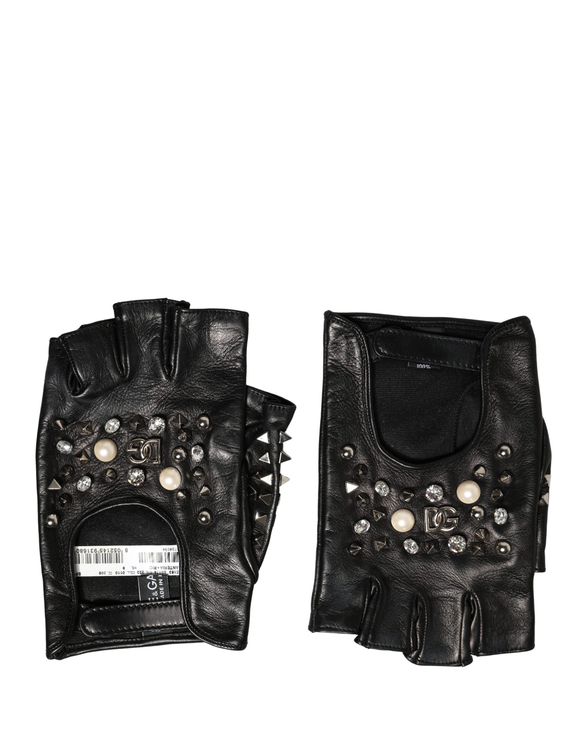 Dolce & Gabbana Schwarze bestickte Fausthandschuhe für Damen, Handgelenklänge