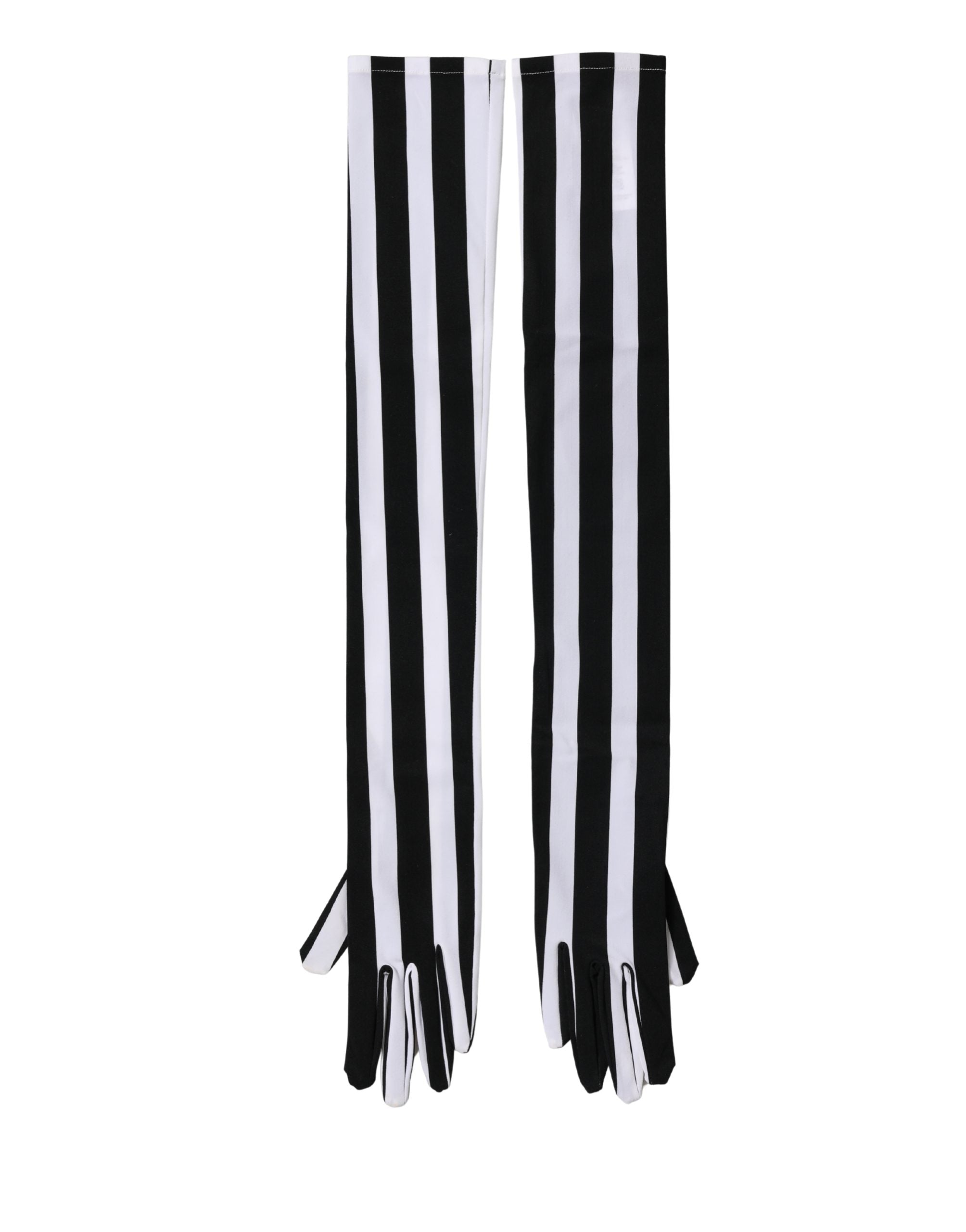 Dolce & Gabbana Schwarze und weiße gestreifte Nylon-Ellenbogenhandschuhe für Damen
