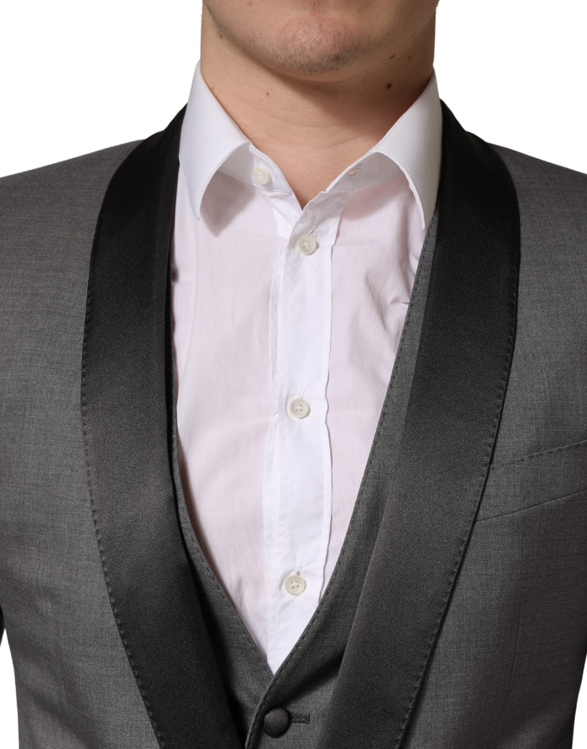 Dolce & Gabbana Grauer Woll-Anzug im 3-teiligen Design mit einem Knopf