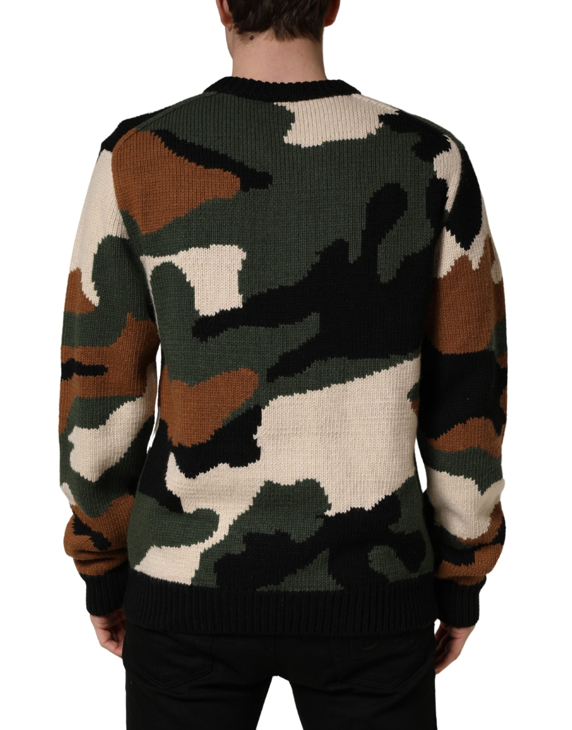 Dolce & Gabbana Pullover-Pullover aus mehrfarbigem Intarsienstrick mit Camouflage-Muster
