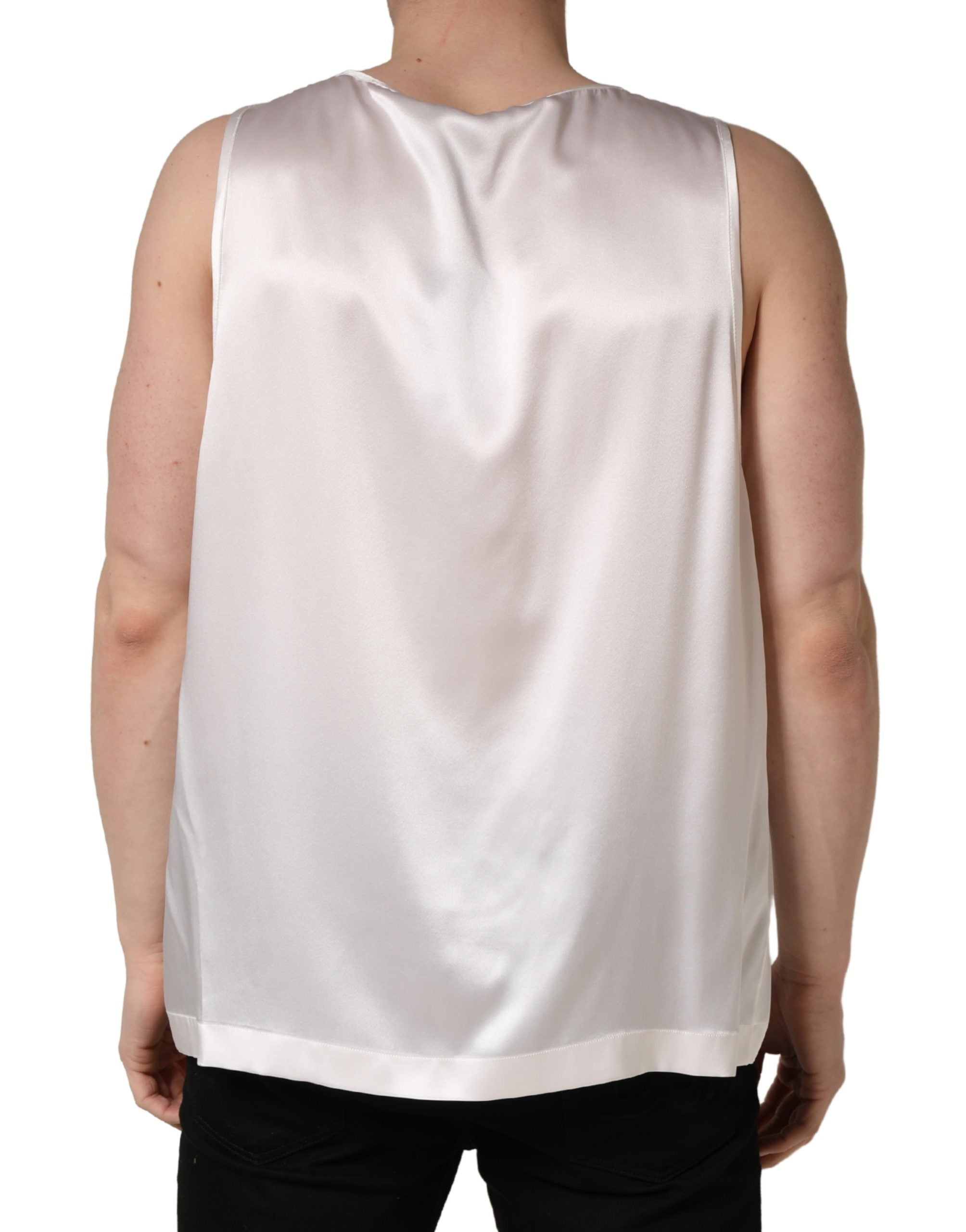 Dolce & Gabbana Weißes ärmelloses Tanktop aus Satin-Polyester