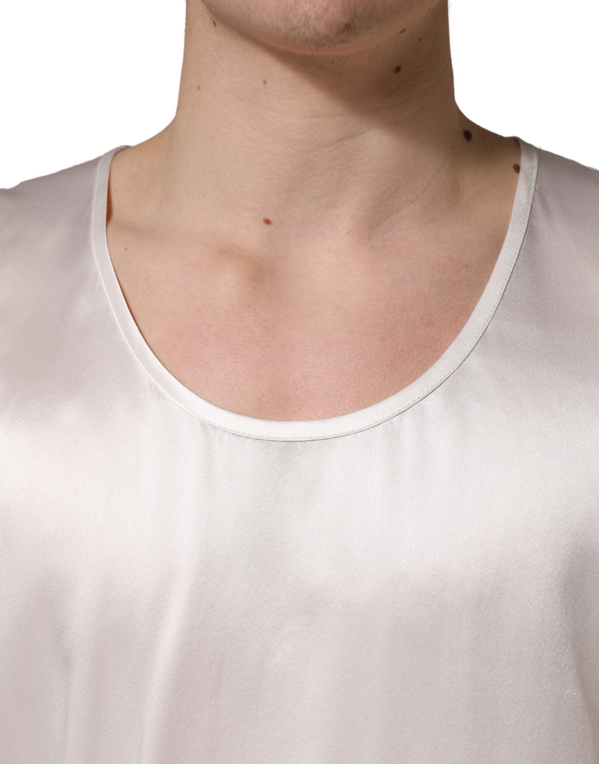Dolce & Gabbana Weißes ärmelloses Tanktop aus Satin-Polyester