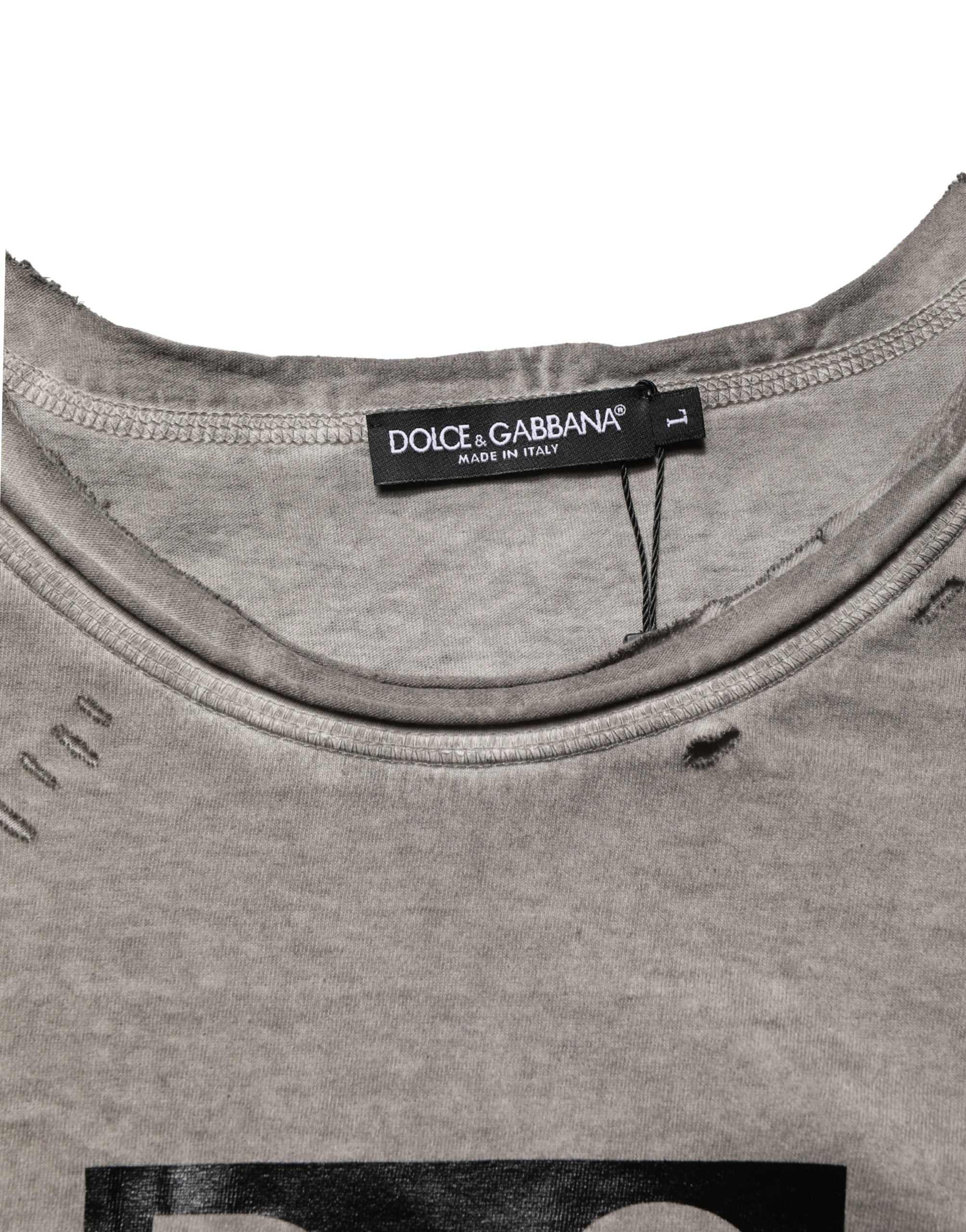 Dolce & Gabbana Graues DG Logo Print Baumwoll-T-Shirt mit Rundhalsausschnitt