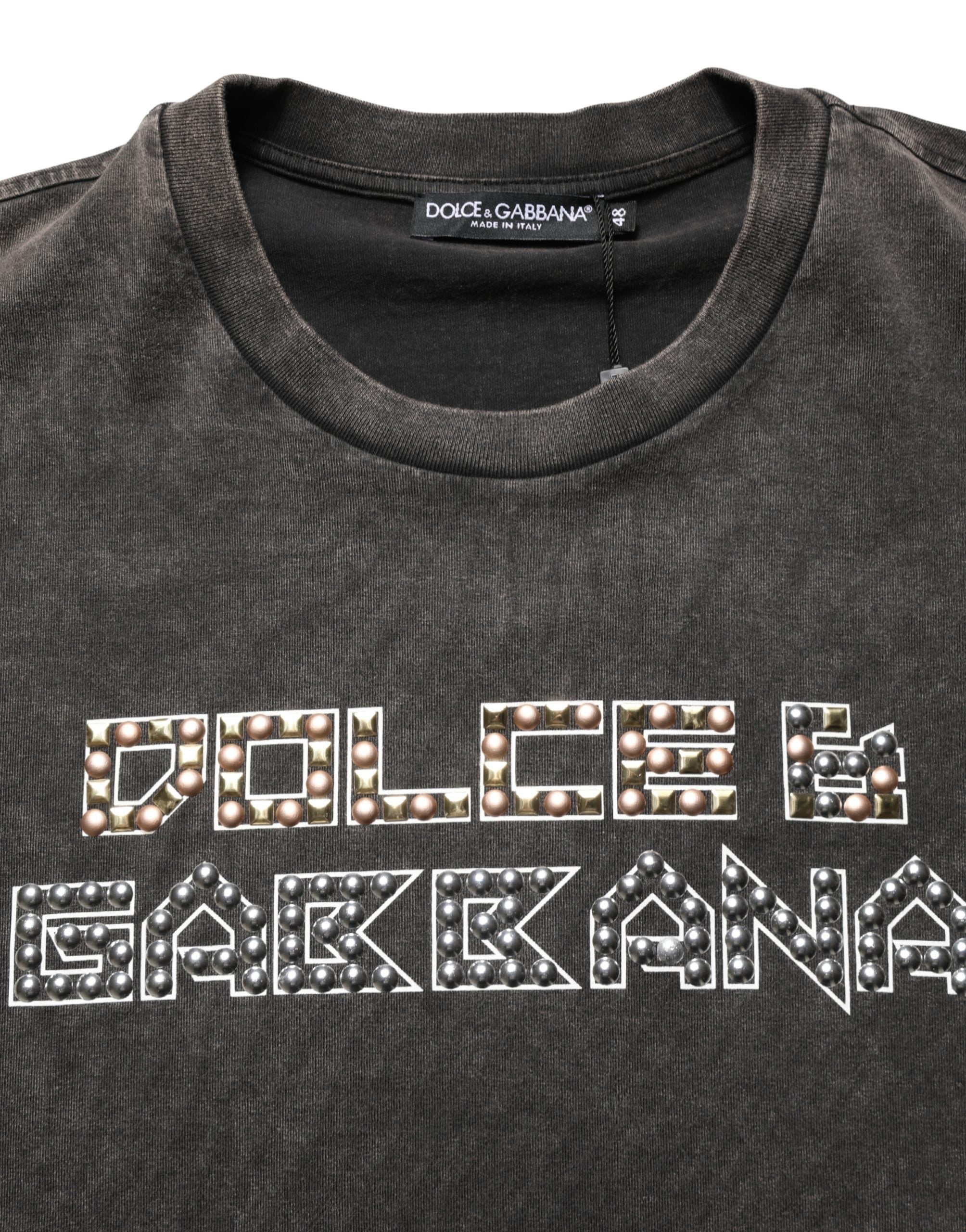 Dolce & Gabbana Graues Herren-T-Shirt mit Logo-Verzierung und Rundhalsausschnitt