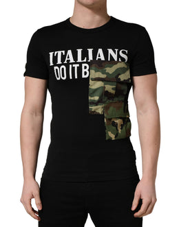 Dolce & Gabbana Schwarzes „Italians Do It Better Camo Pocket“ Herren T-Shirt
